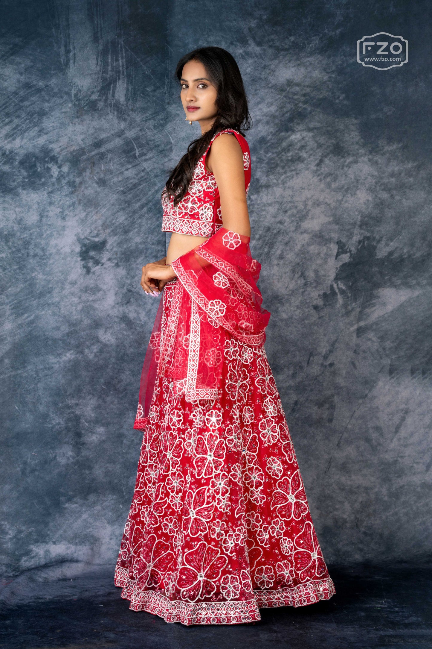 Scarlet Bloom – Red Mirror Embroidered Lehenga for Grand Occasions