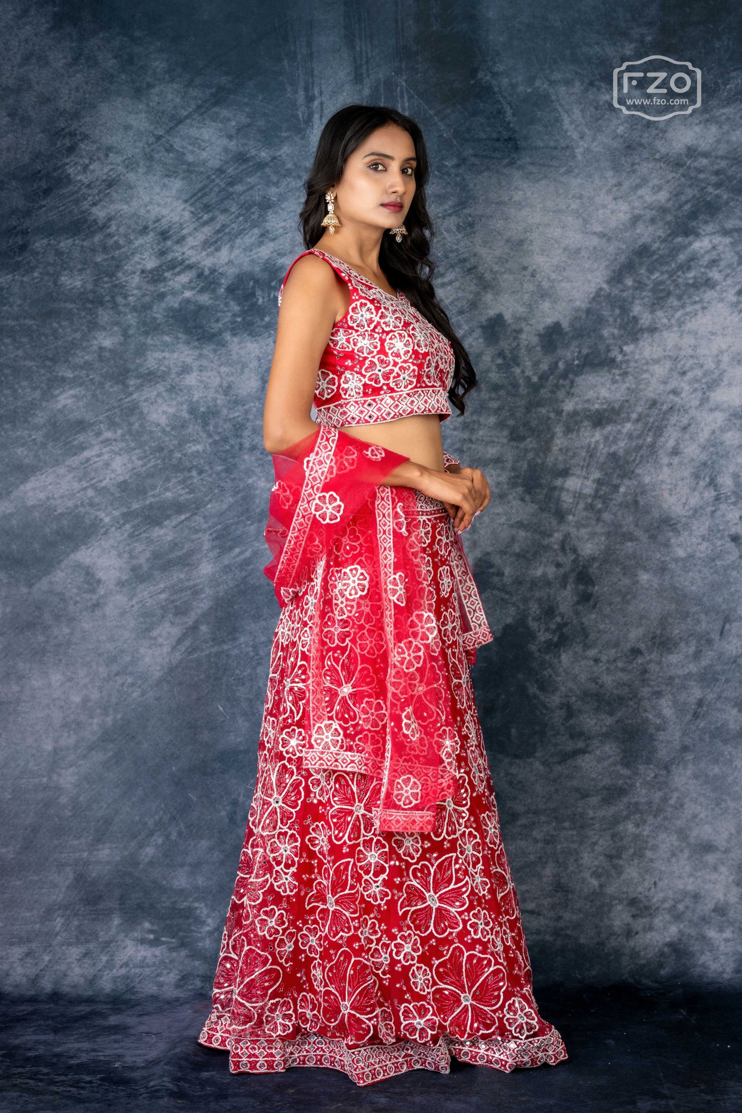 Scarlet Bloom – Red Mirror Embroidered Lehenga for Grand Occasions