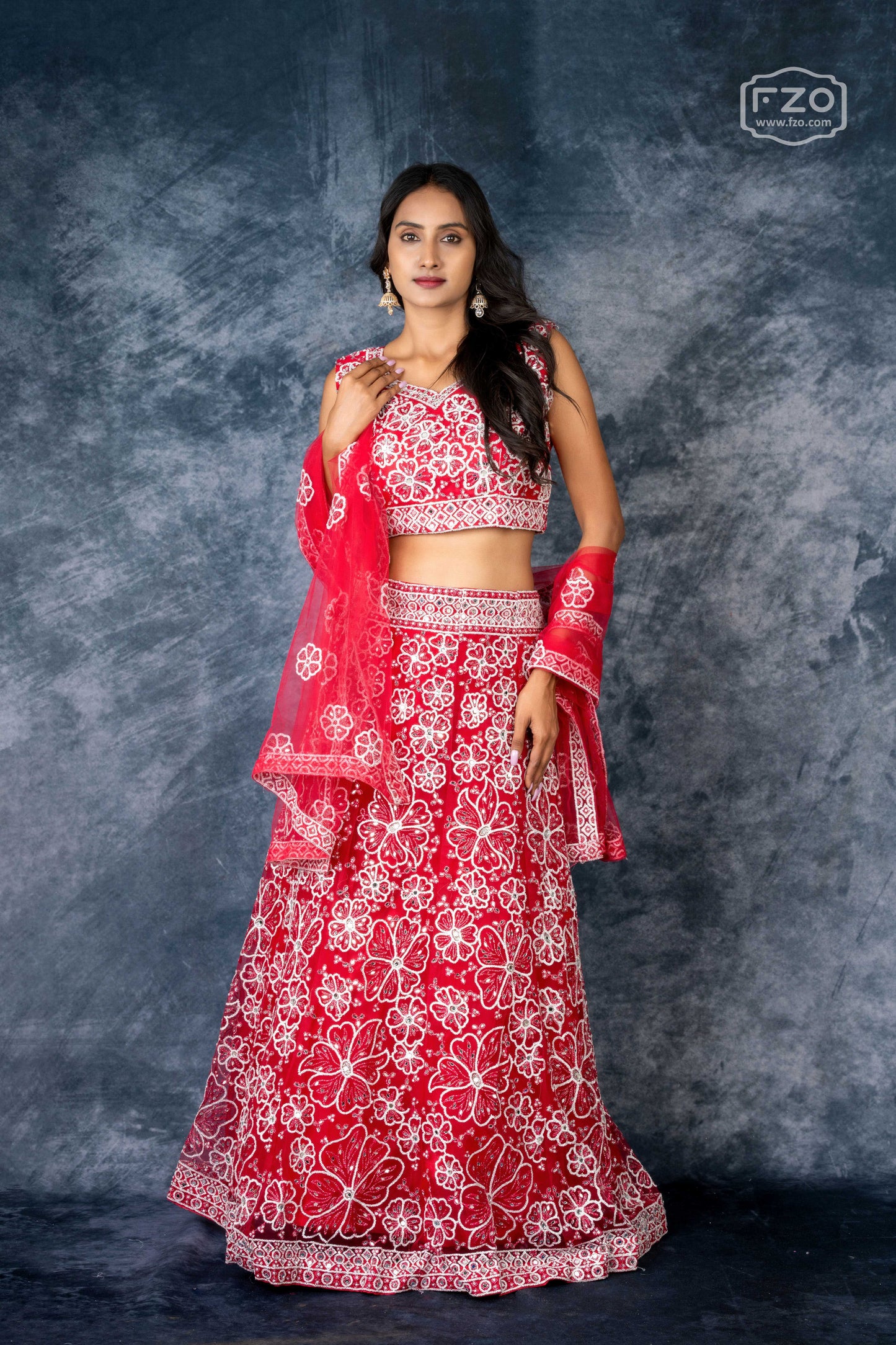 Scarlet Bloom – Red Mirror Embroidered Lehenga for Grand Occasions
