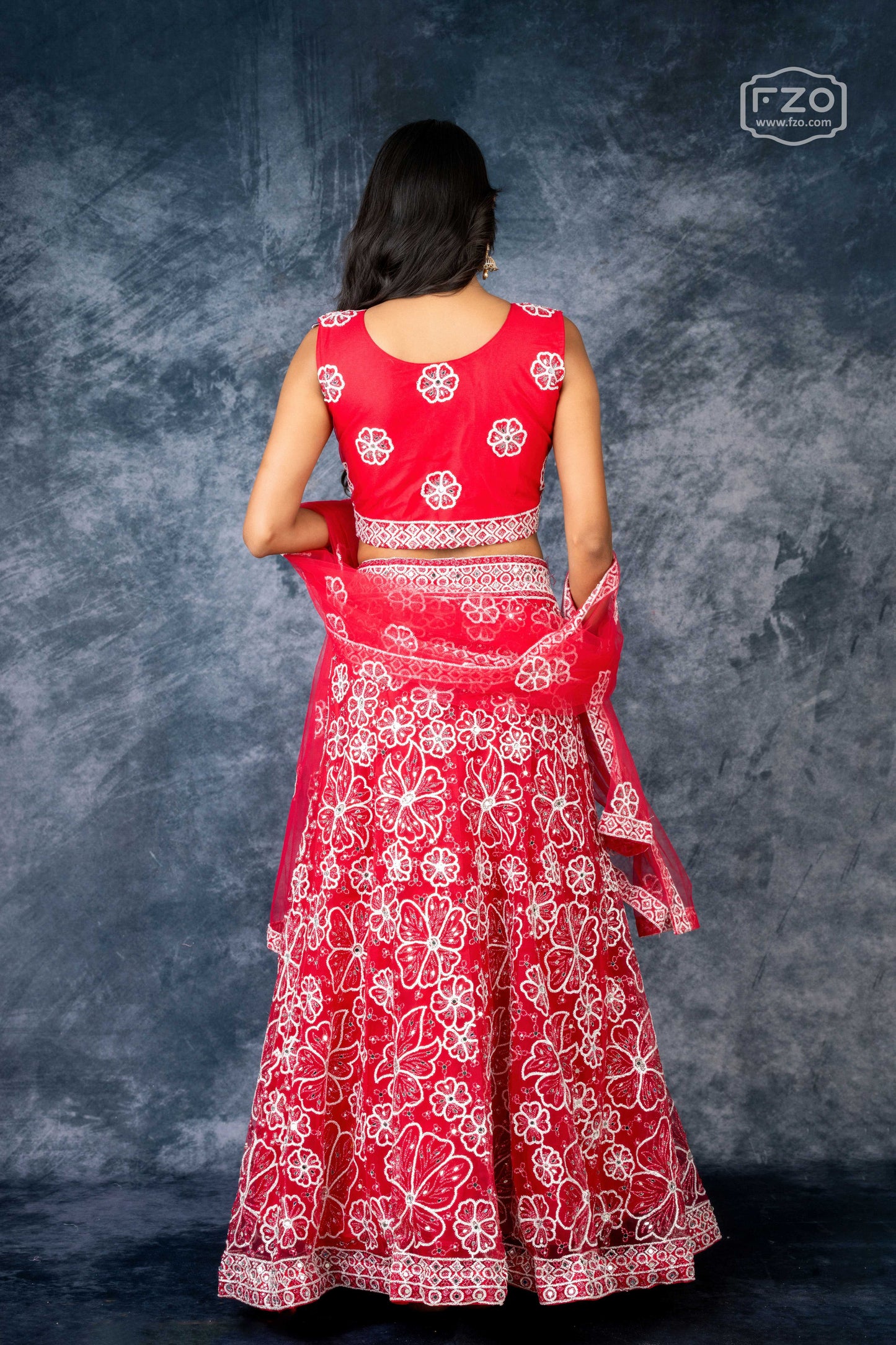 Scarlet Bloom – Red Mirror Embroidered Lehenga for Grand Occasions