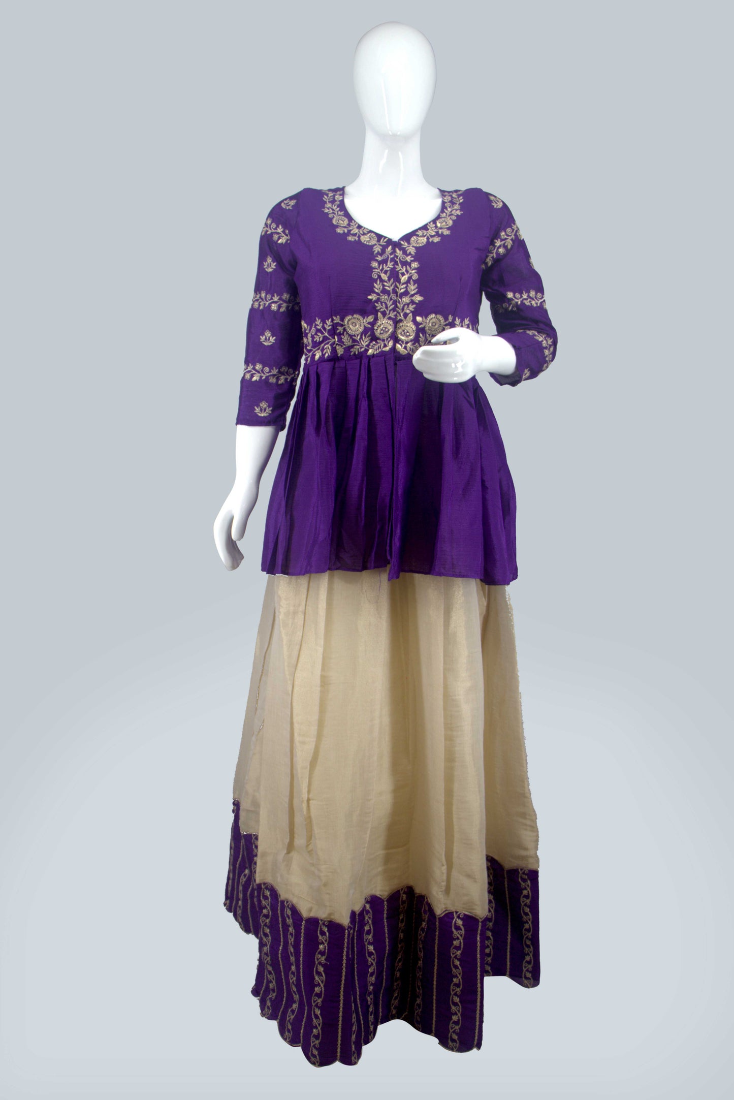 Purple and Cream Anarkali Skirt Set – Elegant Festive Wear