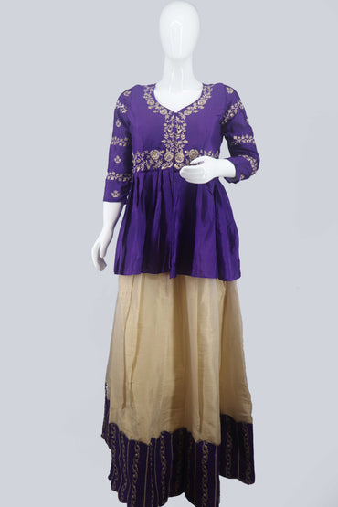 Purple and Cream Anarkali Skirt Set – Elegant Festive Wear