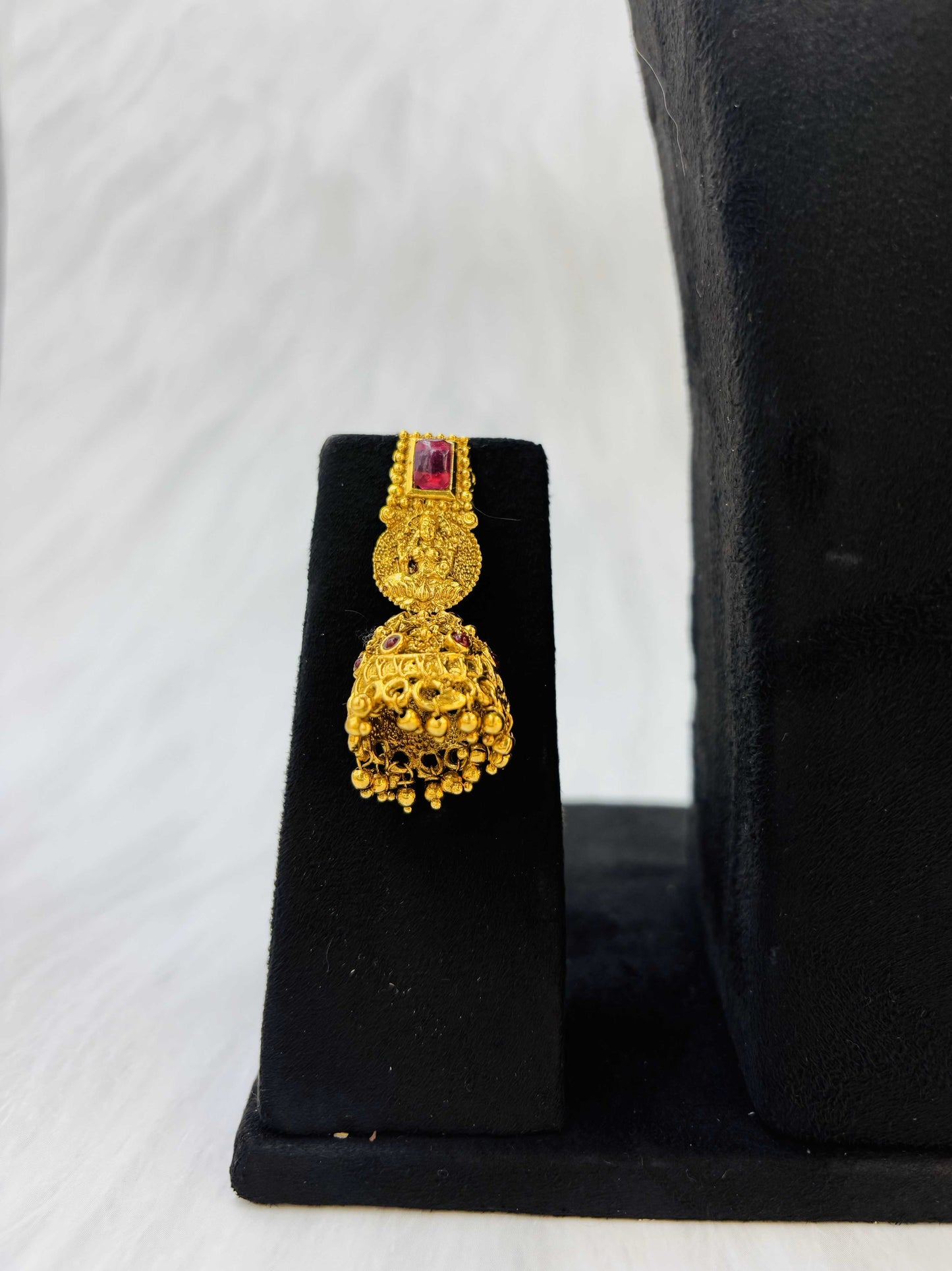 Antique Temple Necklace Set with Lakshmi Pendant & Ruby Accents