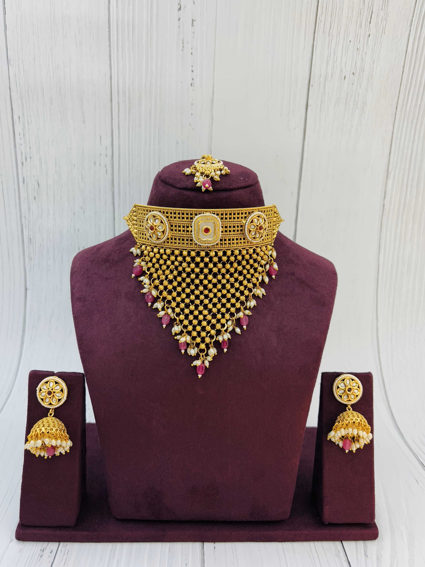 Heritage Ruby Mesh Temple Choker