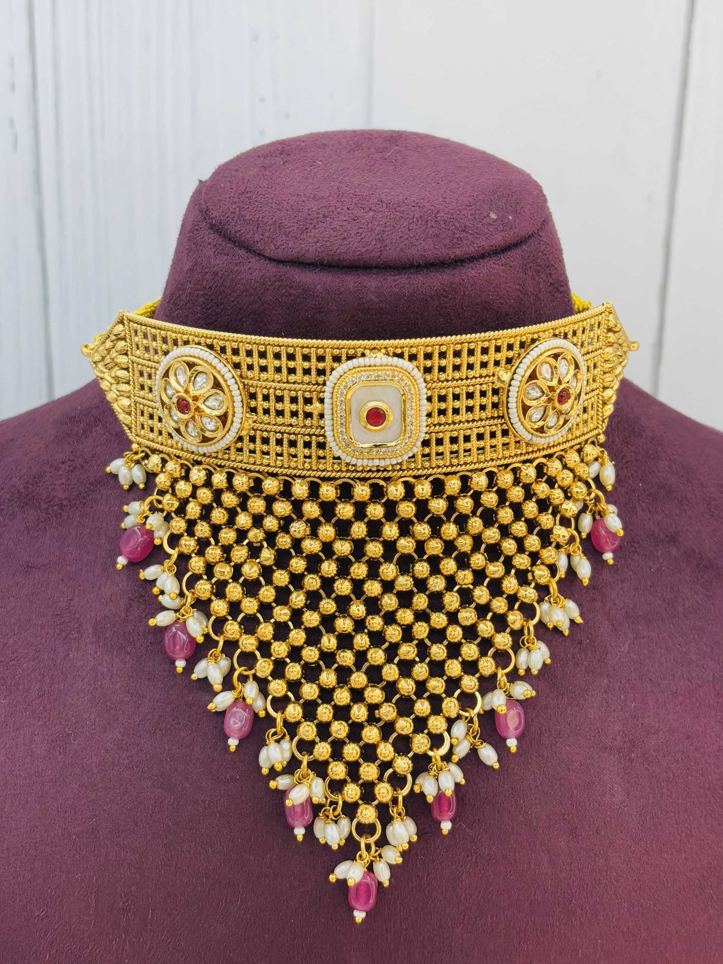 Heritage Ruby Mesh Temple Choker