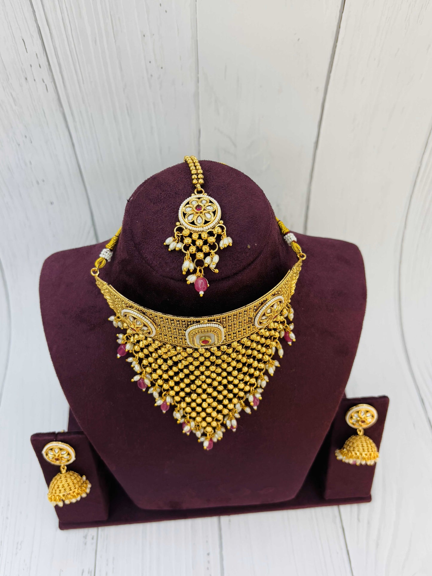 Heritage Ruby Mesh Temple Choker