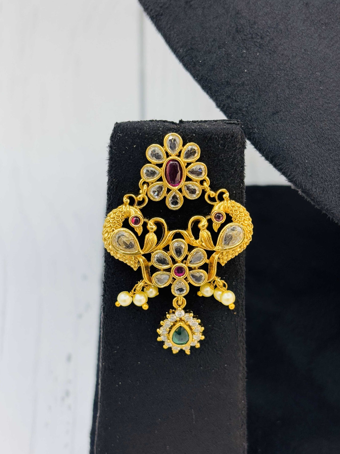 Floral Kundan Emerald Drop Choker Necklace