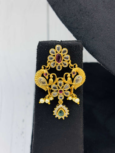 Floral Kundan Emerald Drop Choker Necklace