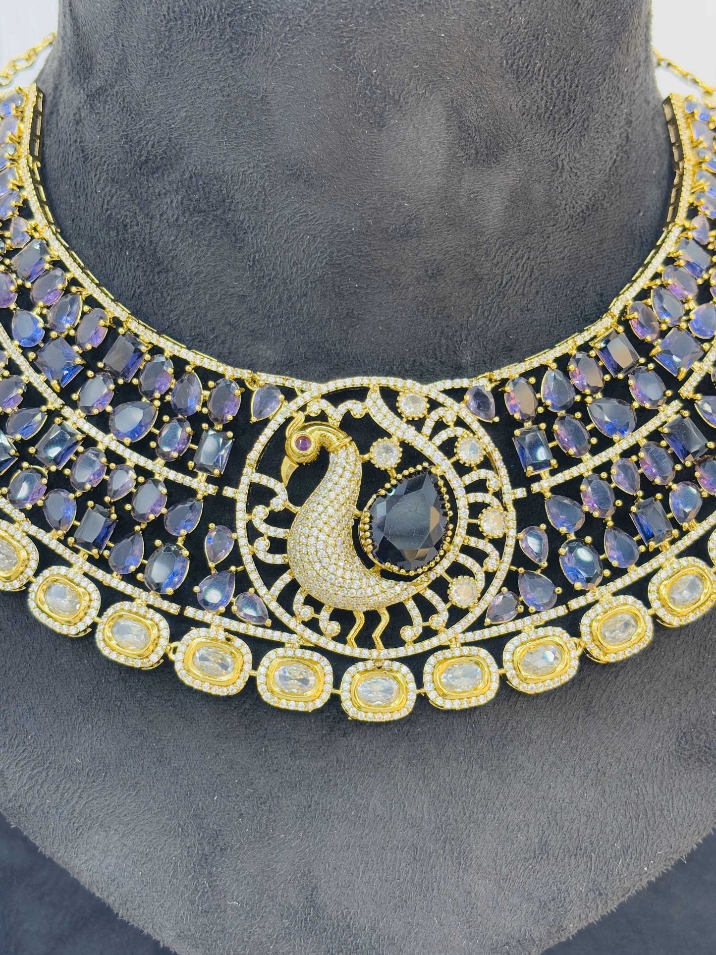 Midnight Peacock Stone Necklace in Sapphire Blue