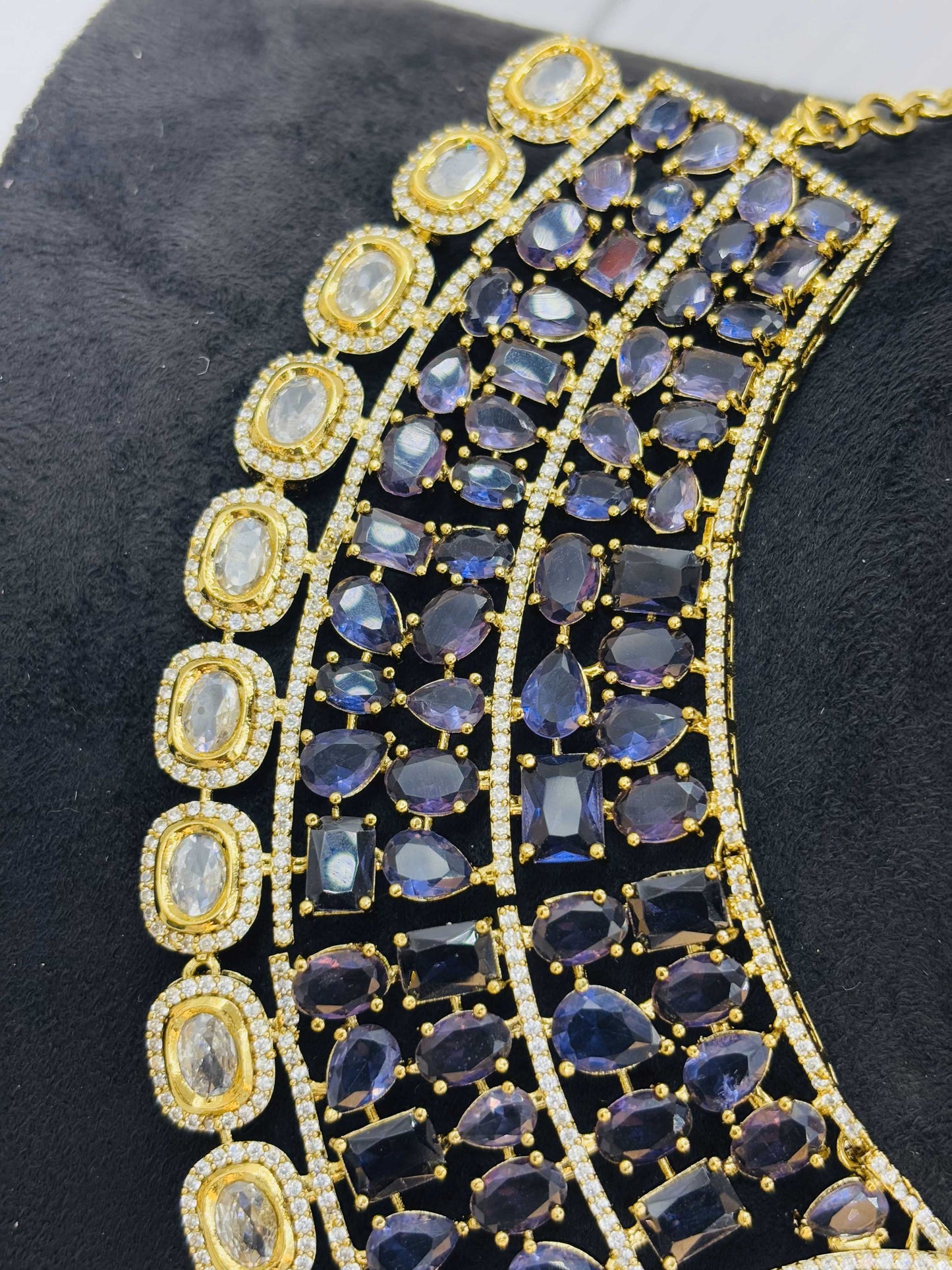 Midnight Peacock Stone Necklace in Sapphire Blue