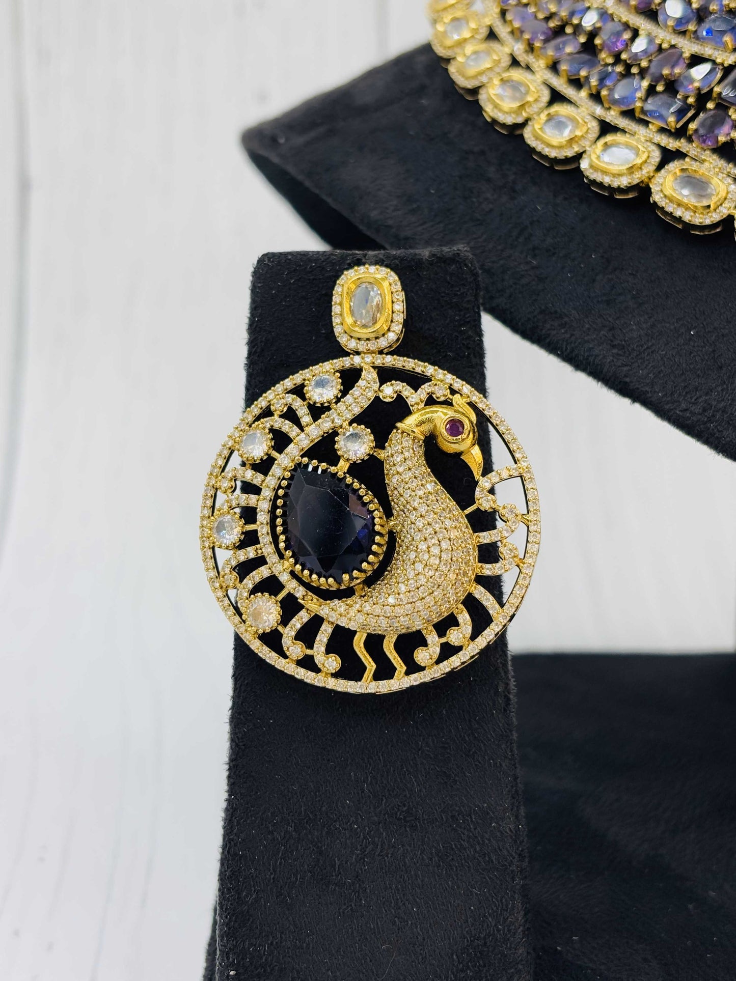 Midnight Peacock Stone Necklace in Sapphire Blue