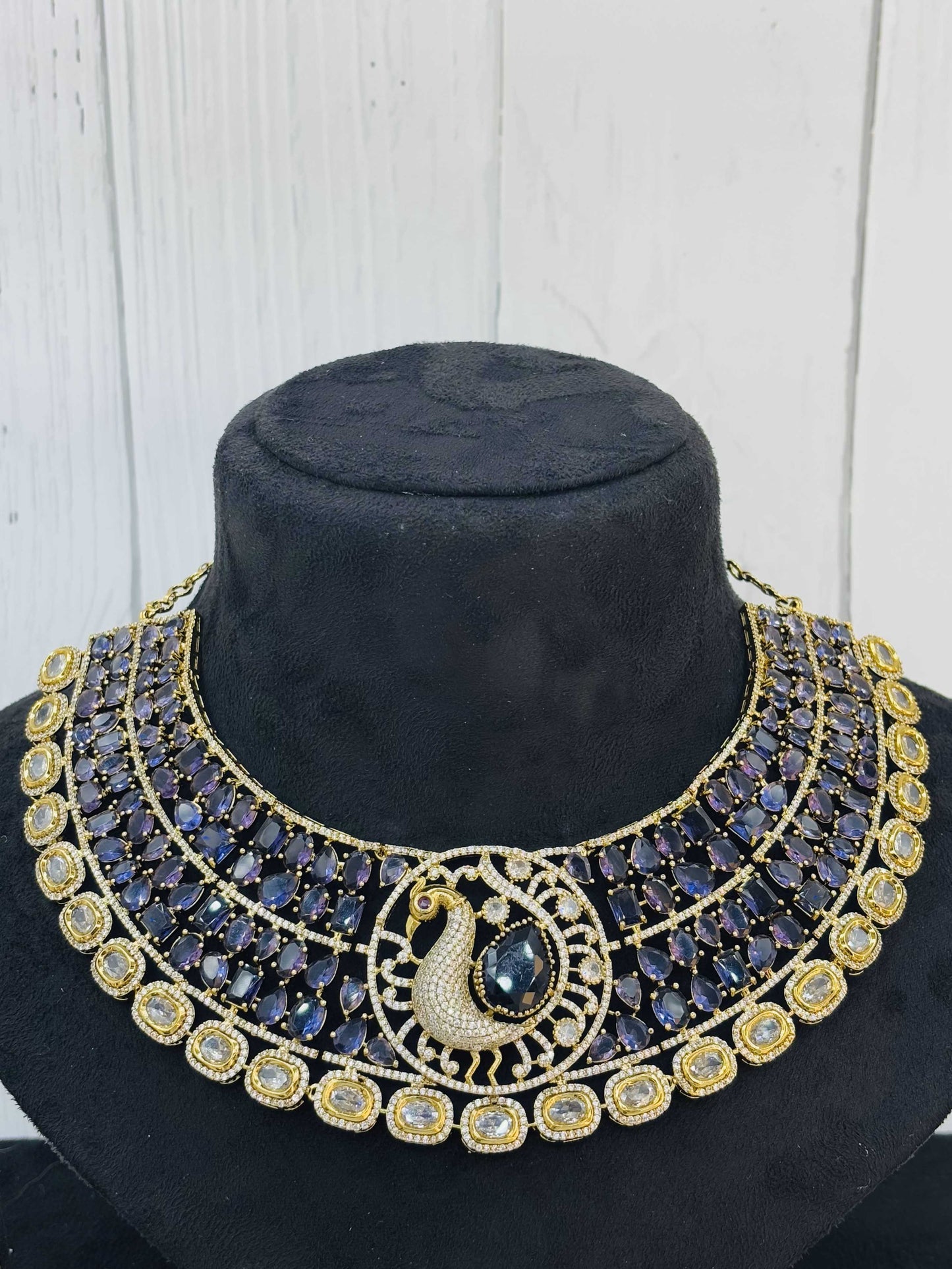 Midnight Peacock Stone Necklace in Sapphire Blue