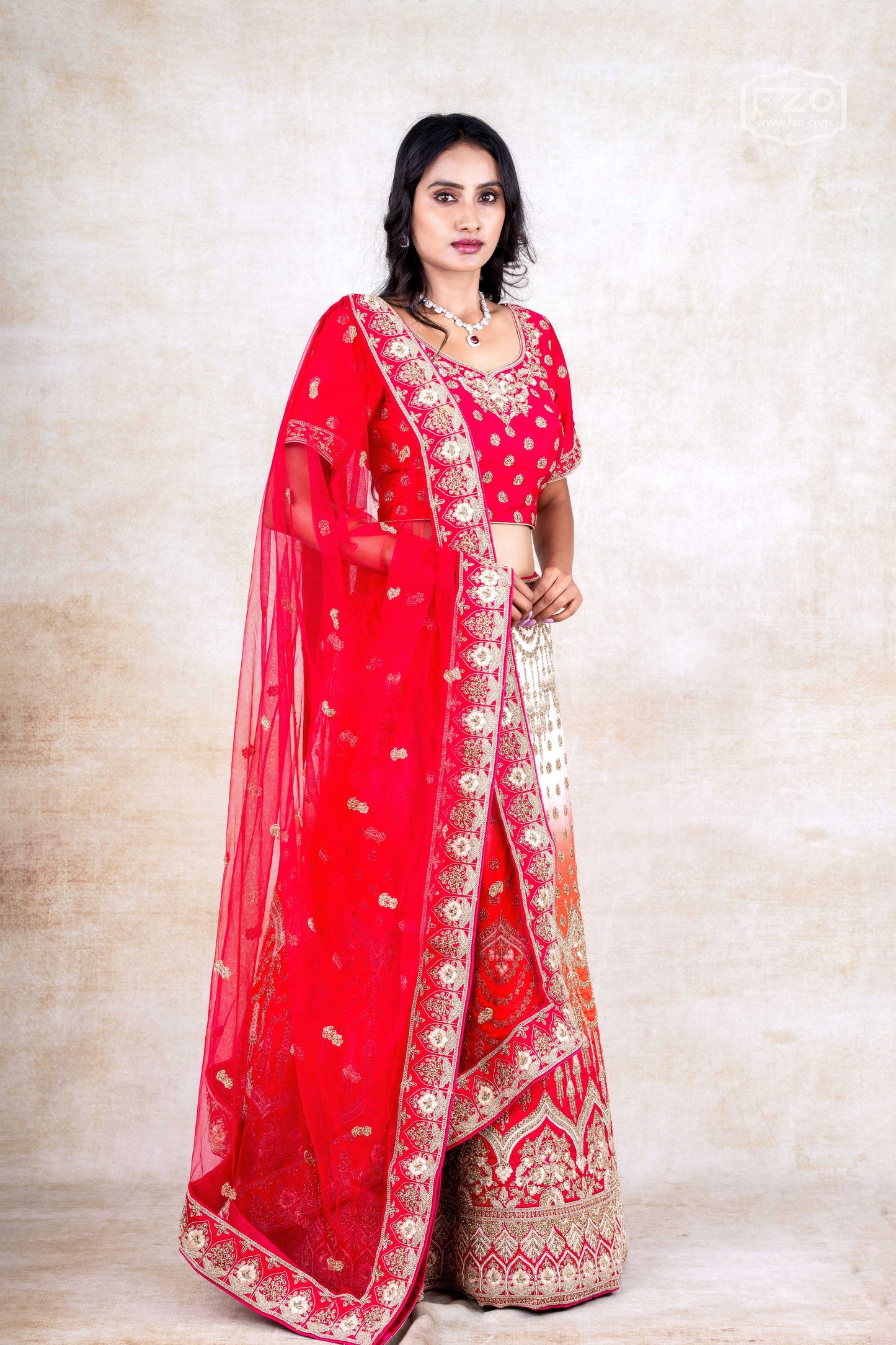 Red & Gold Bridal Lehenga Set – Rent Heavy Embroidered Wedding Lehenga