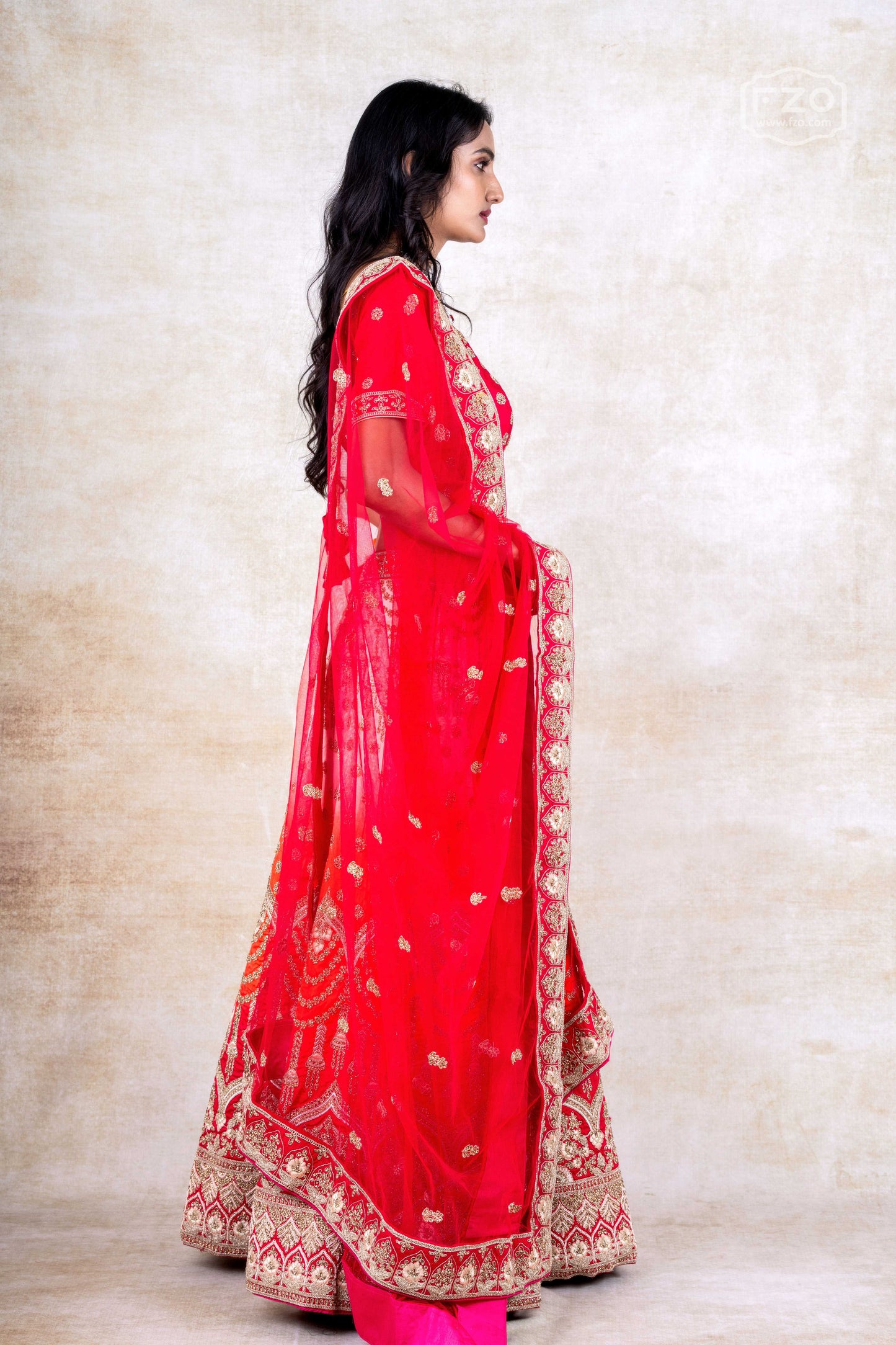 Red & Gold Bridal Lehenga Set – Rent Heavy Embroidered Wedding Lehenga