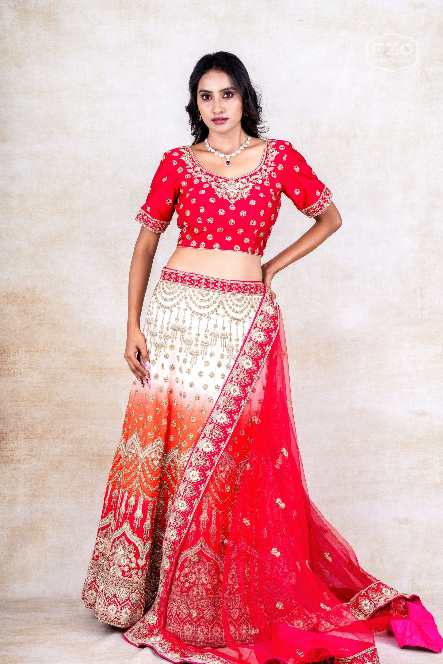 Red & Gold Bridal Lehenga Set – Rent Heavy Embroidered Wedding Lehenga