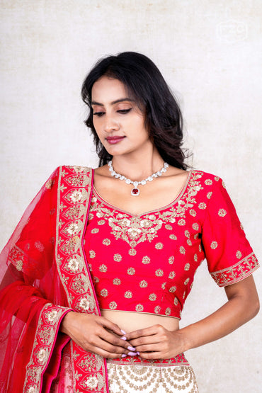 Red & Gold Bridal Lehenga Set – Rent Heavy Embroidered Wedding Lehenga