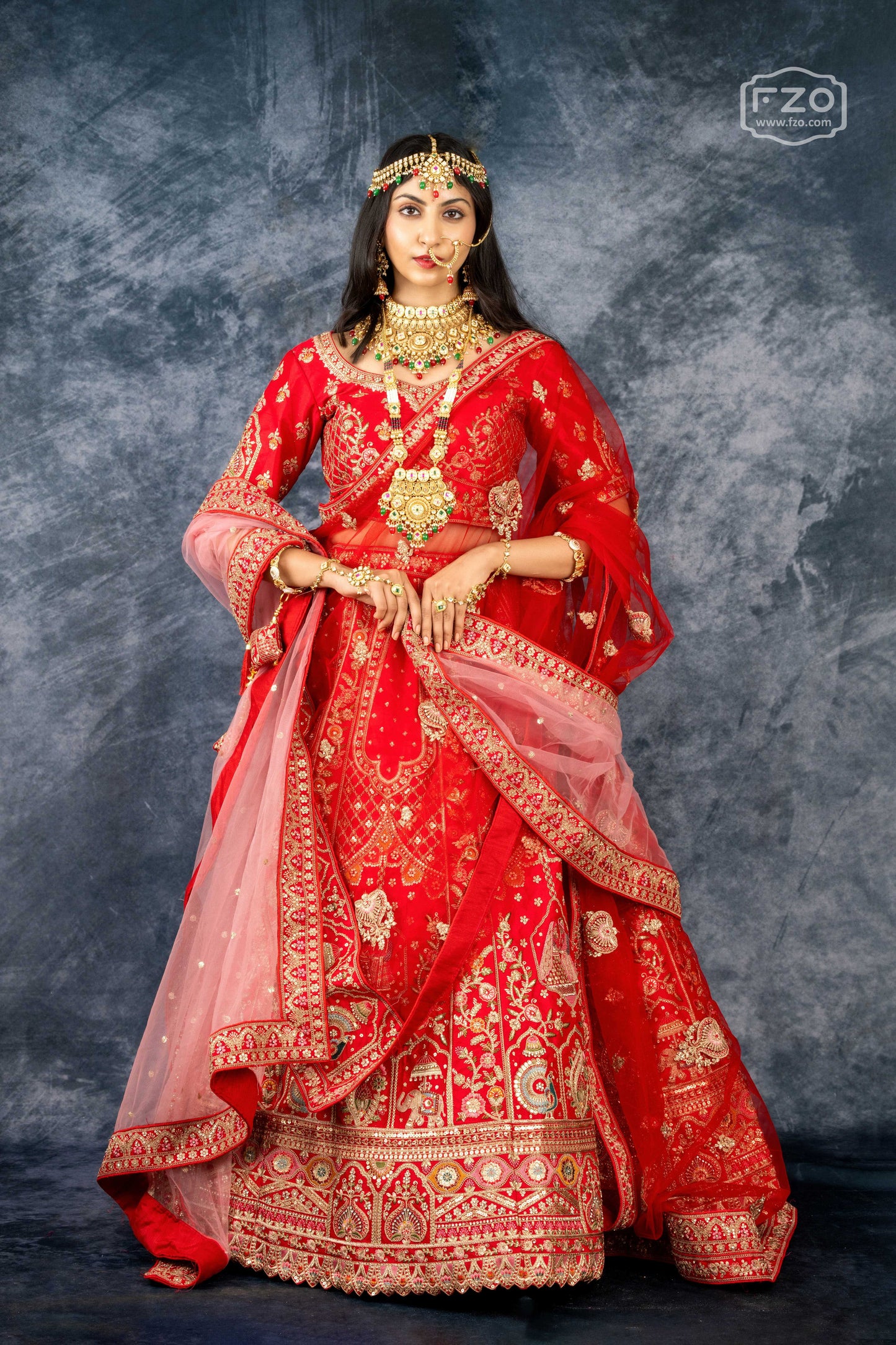 Crimson Royale Bridal Lehenga Set – Red Embroidered Elegance