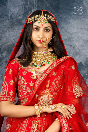 Crimson Royale Bridal Lehenga Set – Red Embroidered Elegance