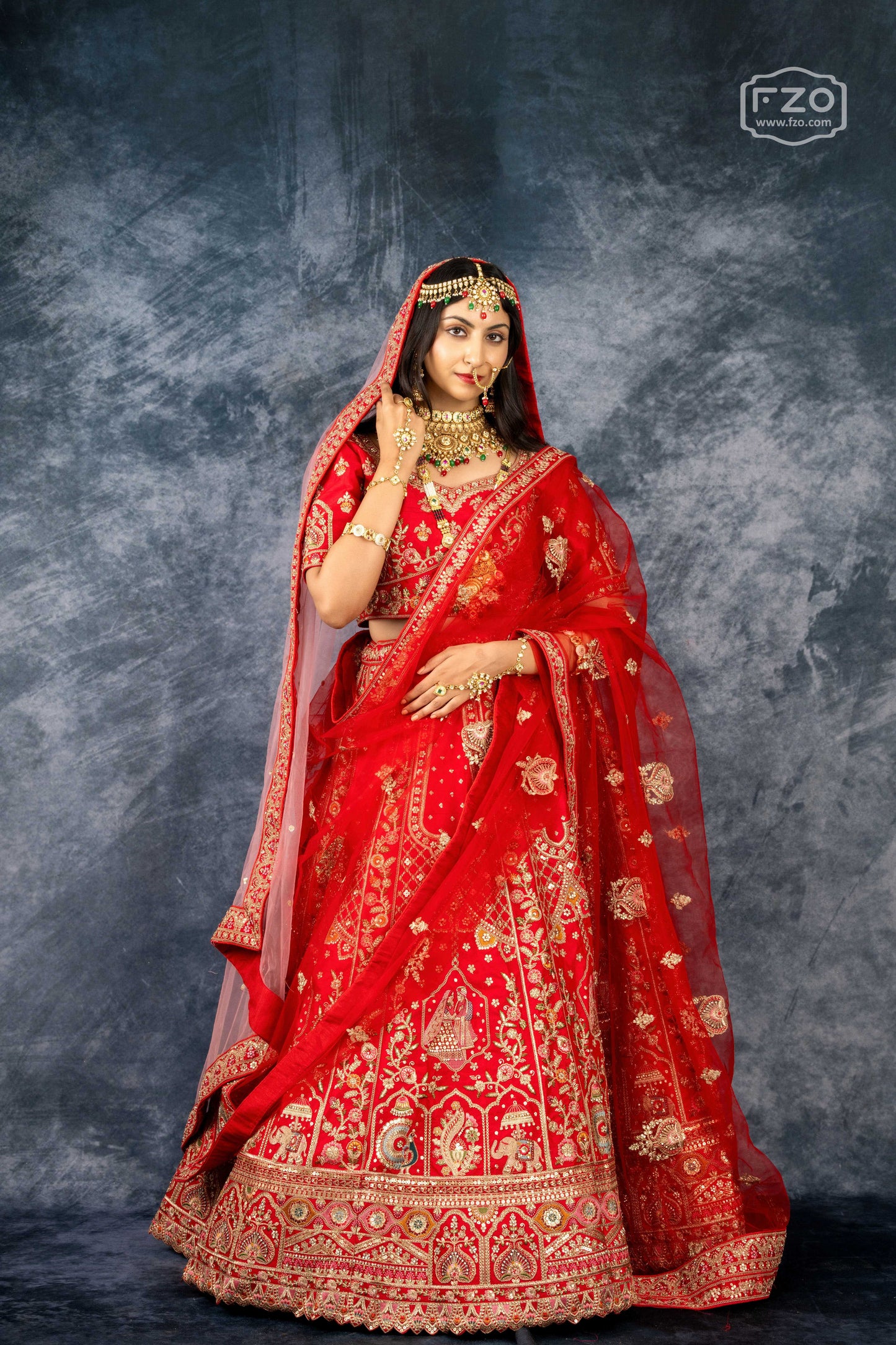 Crimson Royale Bridal Lehenga Set – Red Embroidered Elegance