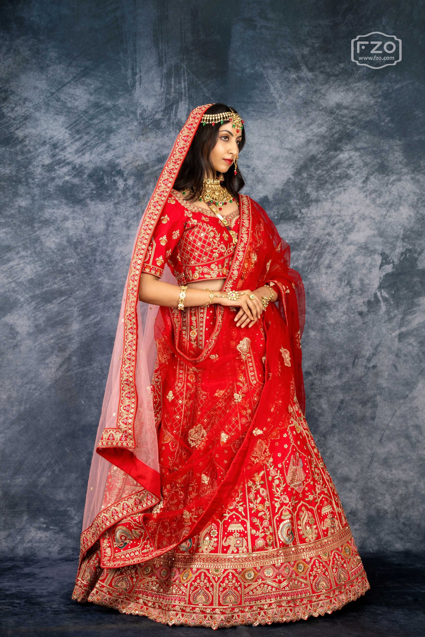 Crimson Royale Bridal Lehenga Set – Red Embroidered Elegance