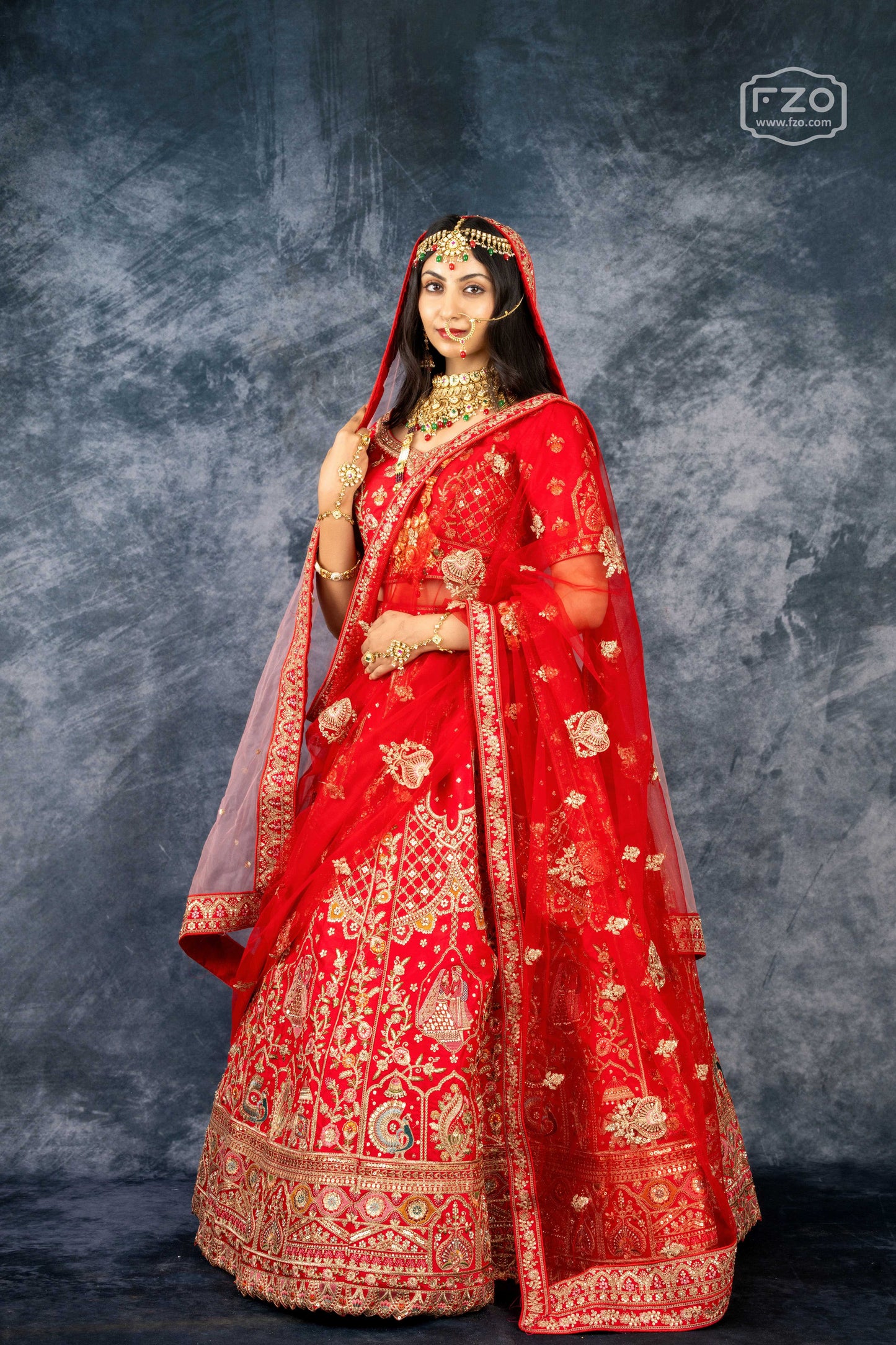 Crimson Royale Bridal Lehenga Set – Red Embroidered Elegance