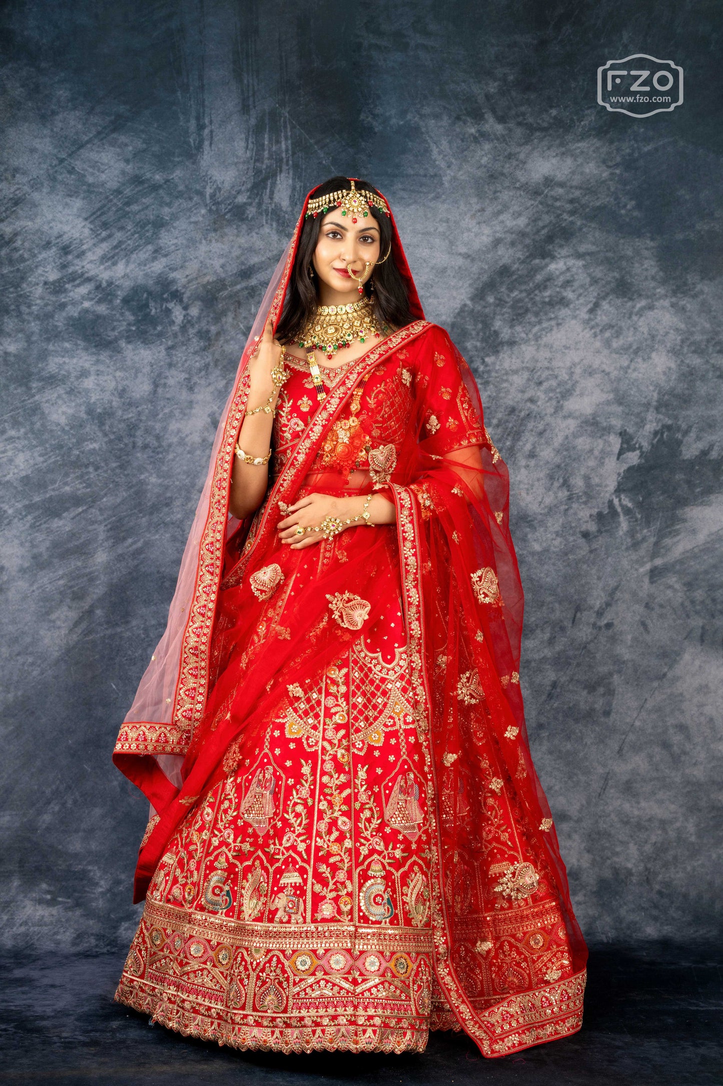 Crimson Royale Bridal Lehenga Set – Red Embroidered Elegance