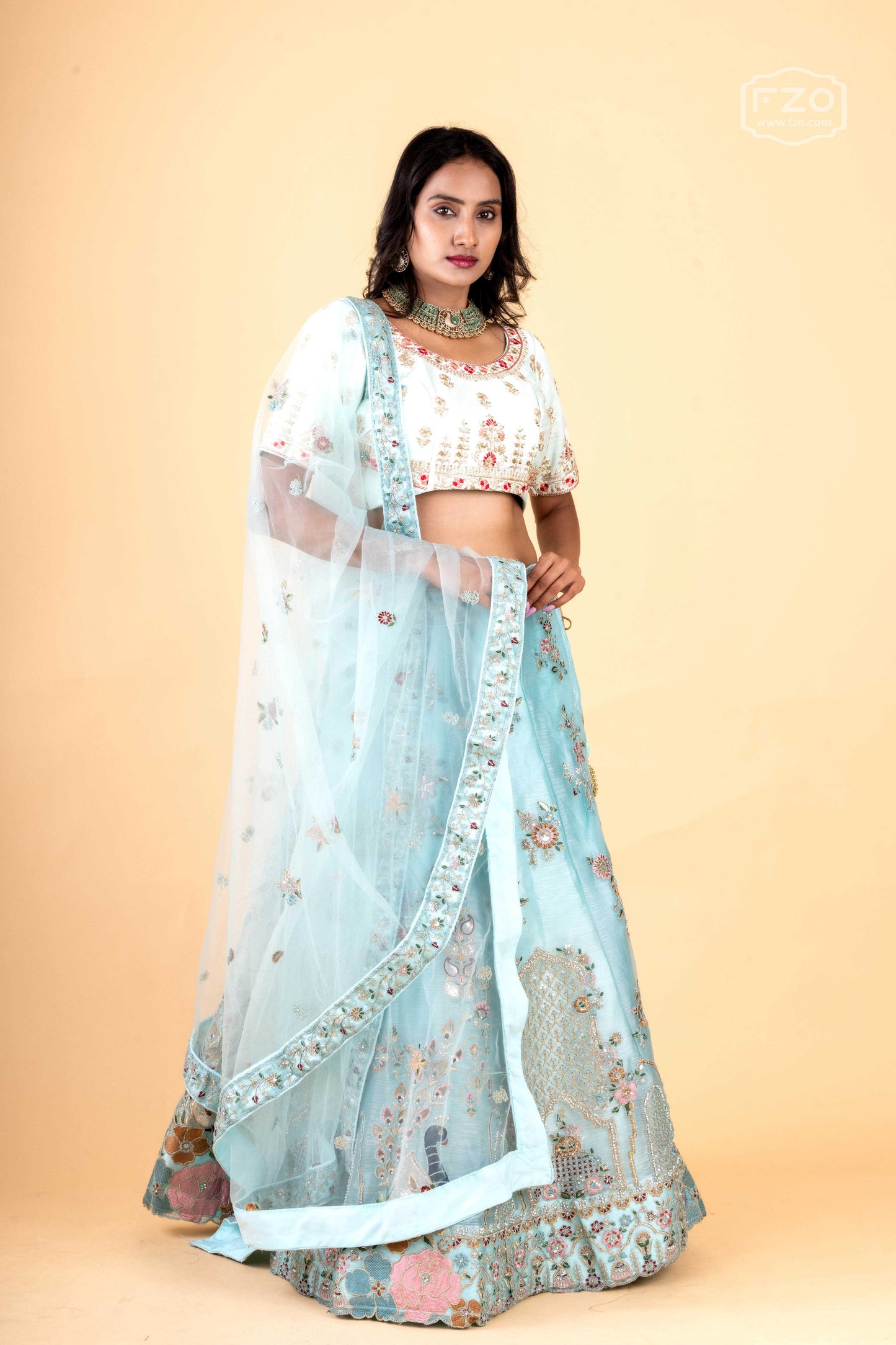 Celestial Charm – Powder Blue Embroidered Lehenga for Modern Brides