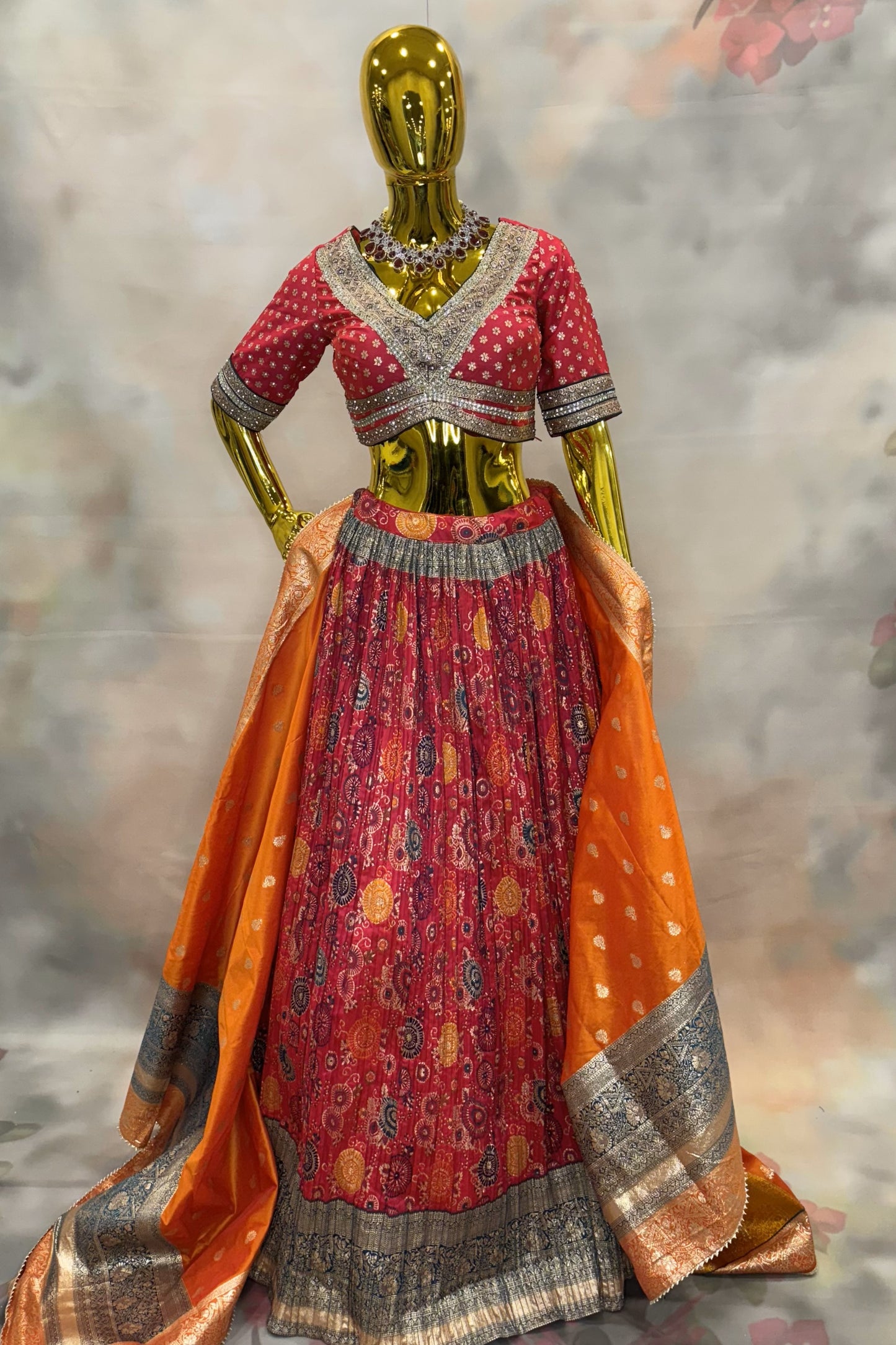 Vibrant Vermilion – Red Bandhej Lehenga Set