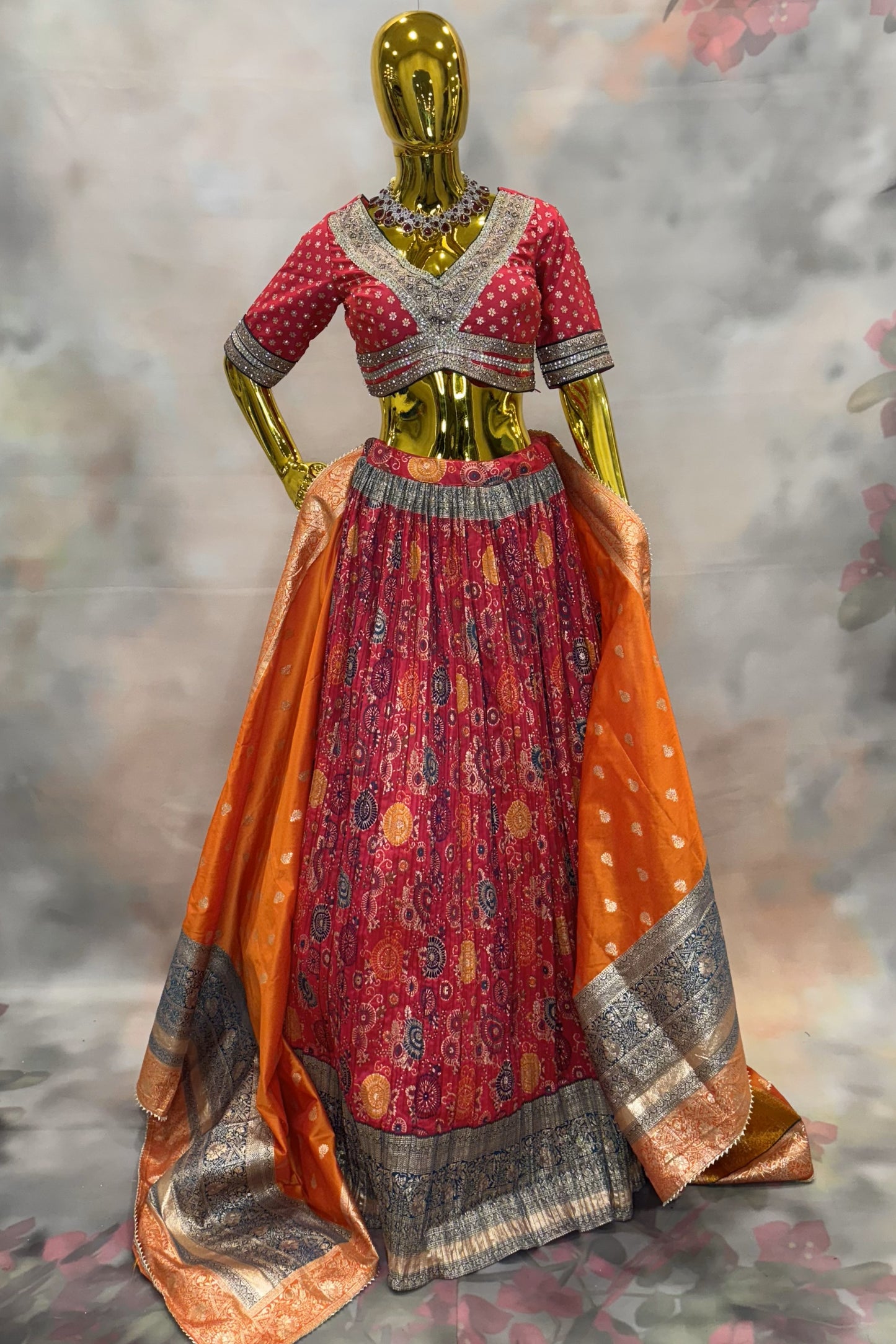 Vibrant Vermilion – Red Bandhej Lehenga Set