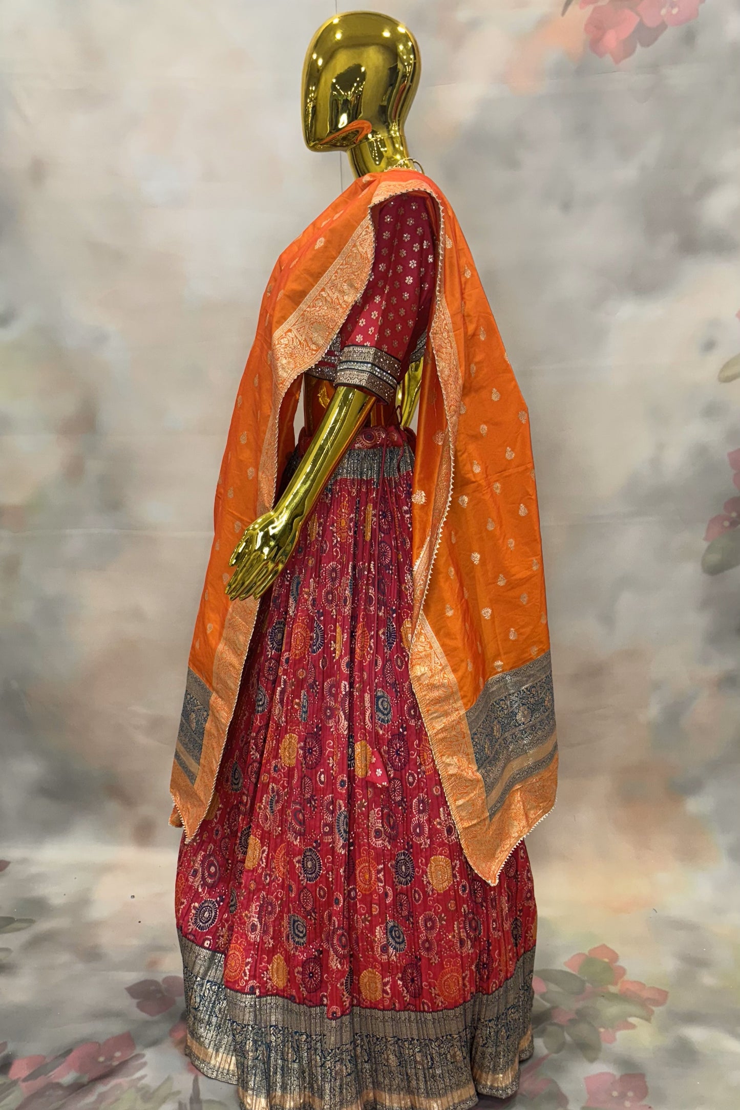 Vibrant Vermilion – Red Bandhej Lehenga Set