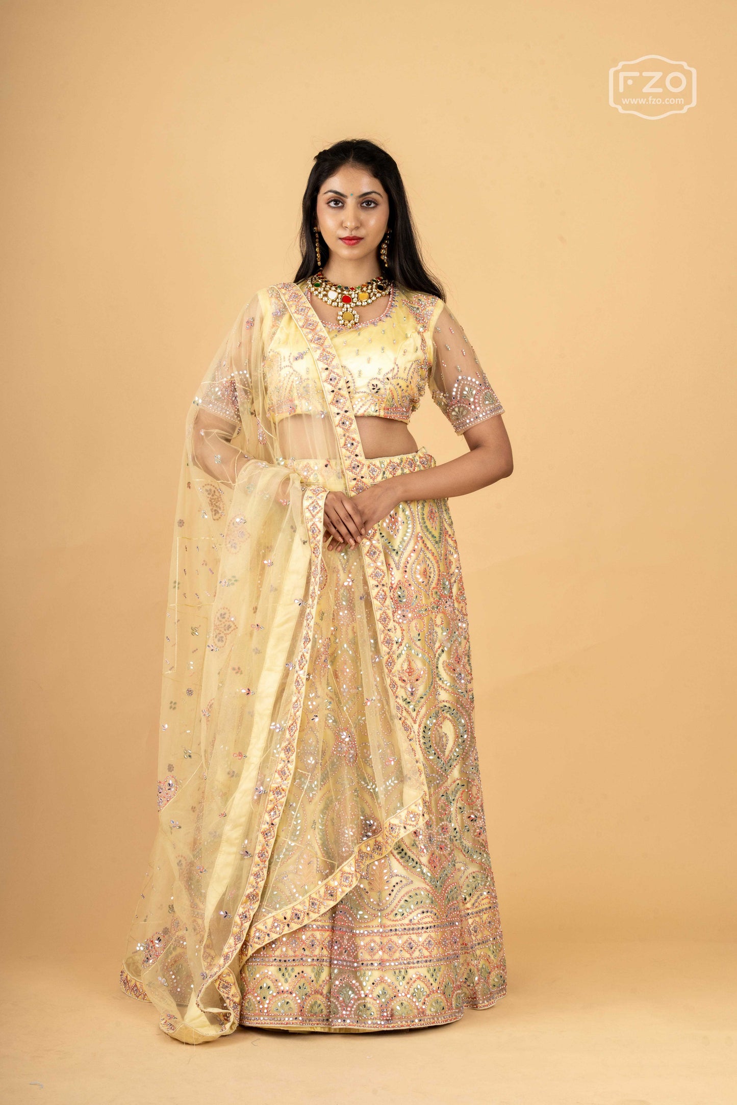 Golden Aura – Light Yellow Embroidered Lehenga