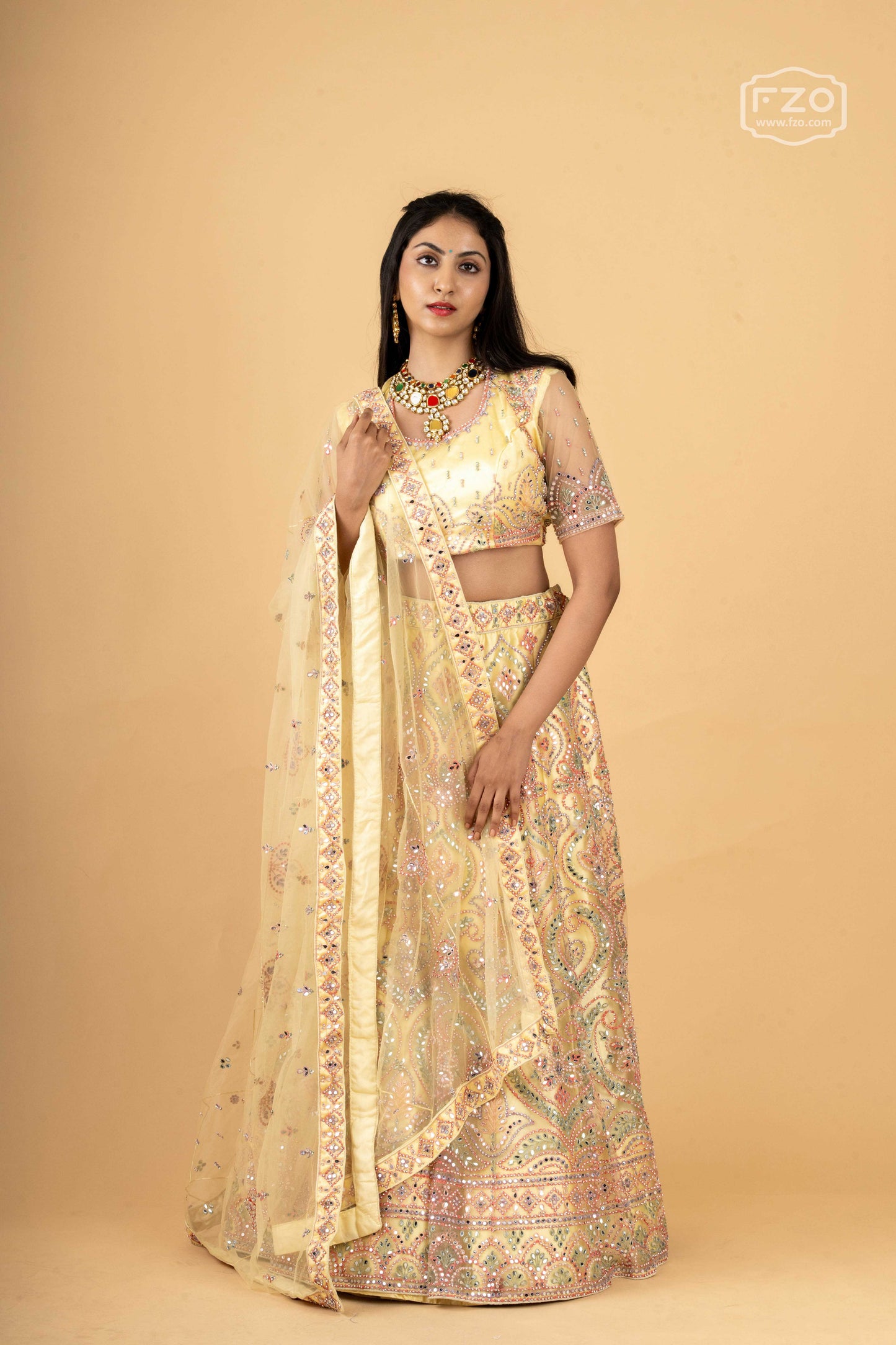 Golden Aura – Light Yellow Embroidered Lehenga