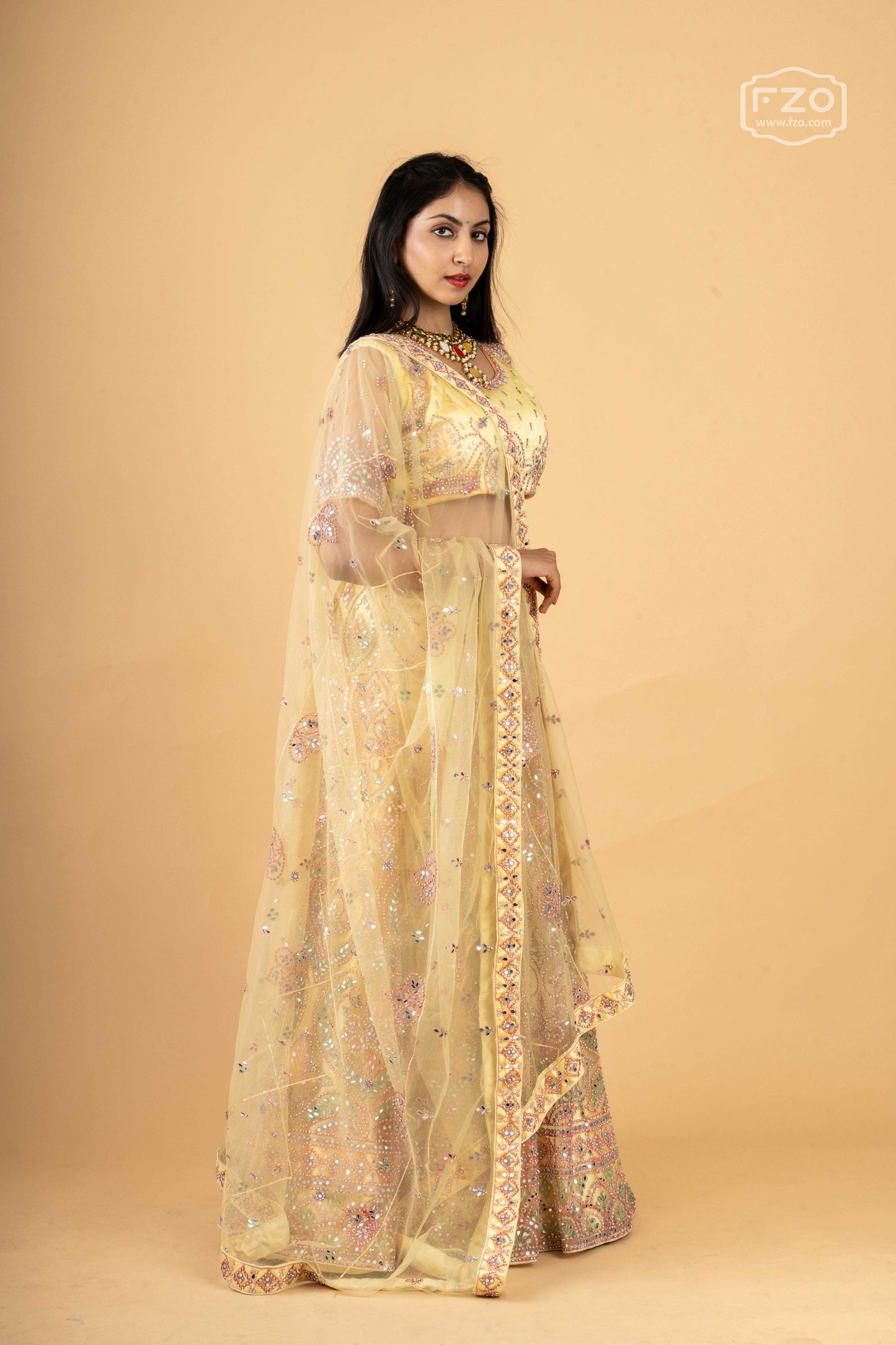 Golden Aura – Light Yellow Embroidered Lehenga