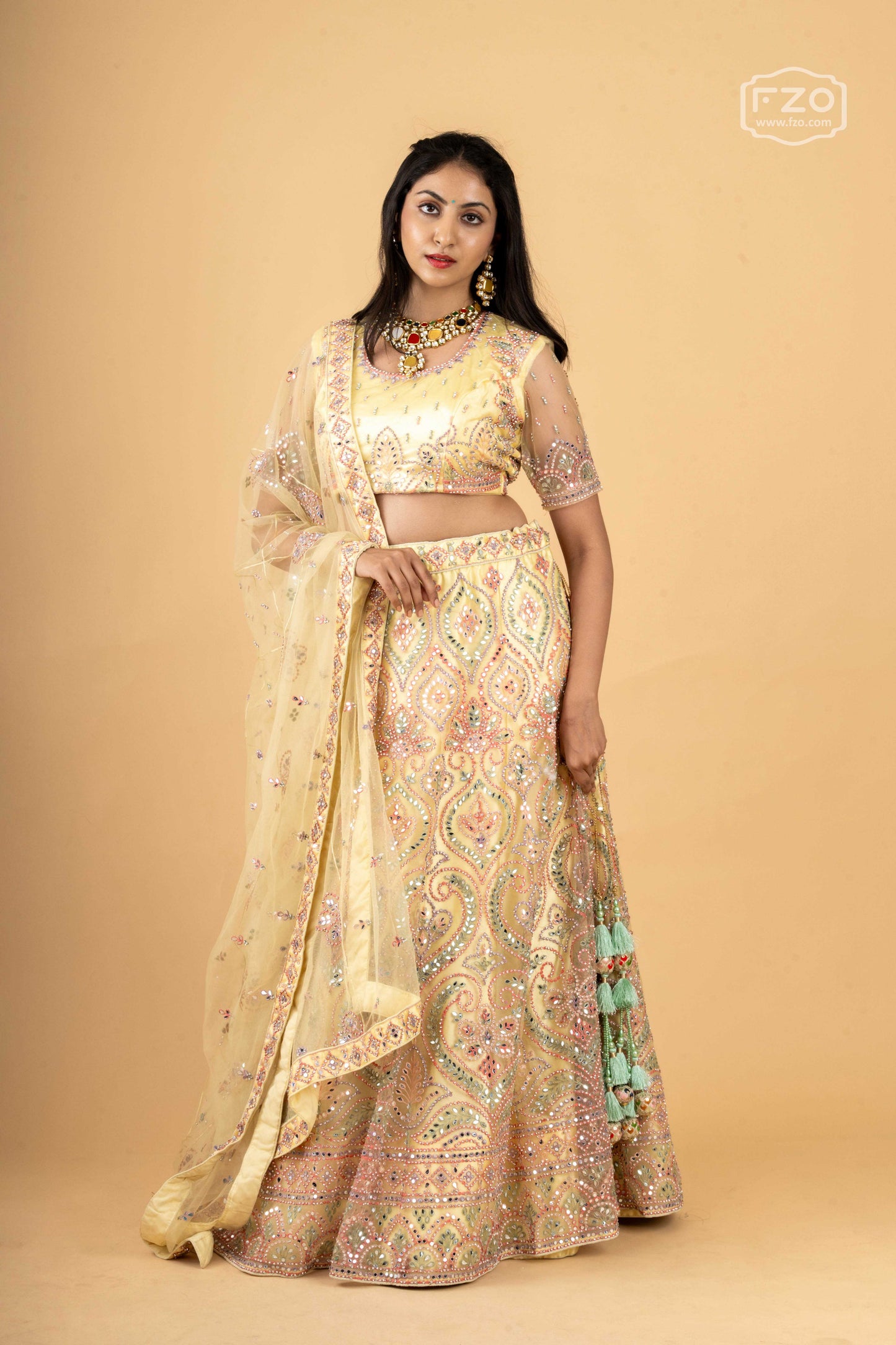 Golden Aura – Light Yellow Embroidered Lehenga