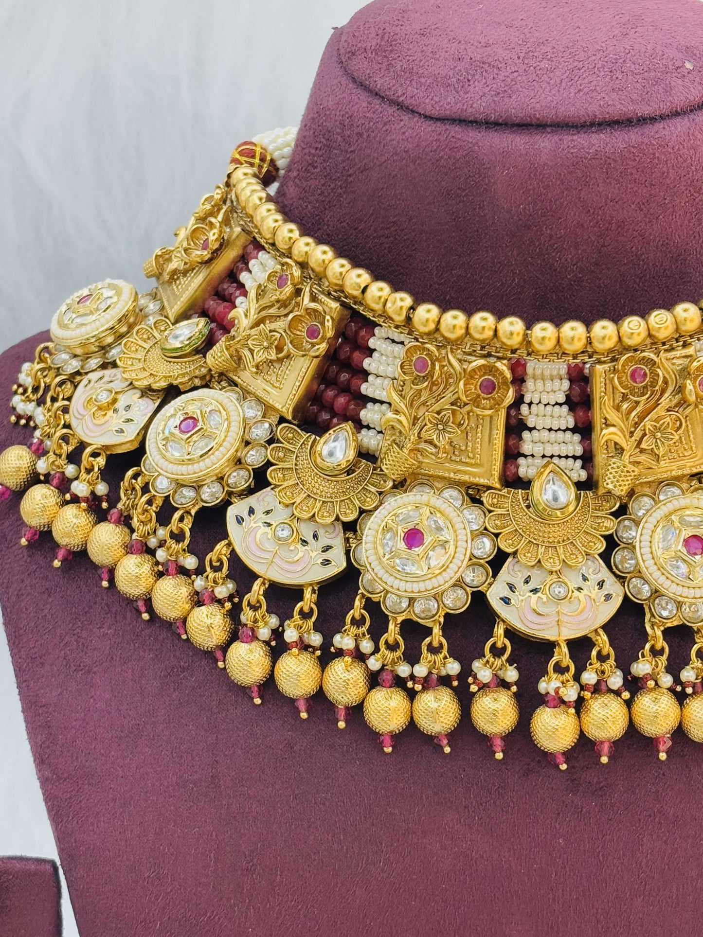 Royal Temple Choker Necklace Set with Lakshmi Motifs