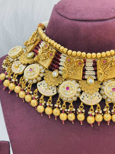 Royal Temple Choker Necklace Set with Lakshmi Motifs