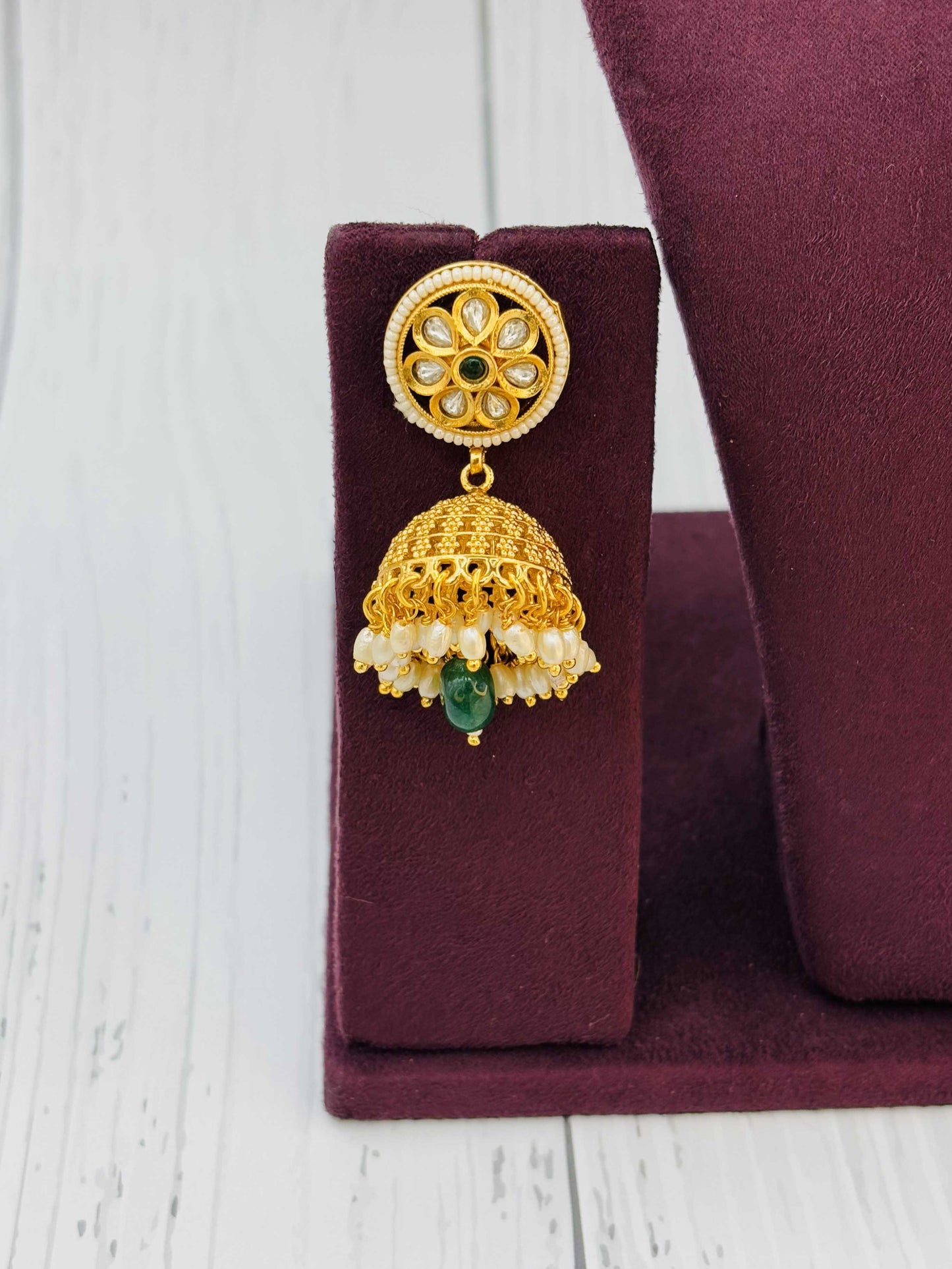 Regal Kundan Mesh Choker Set with Emerald Drops