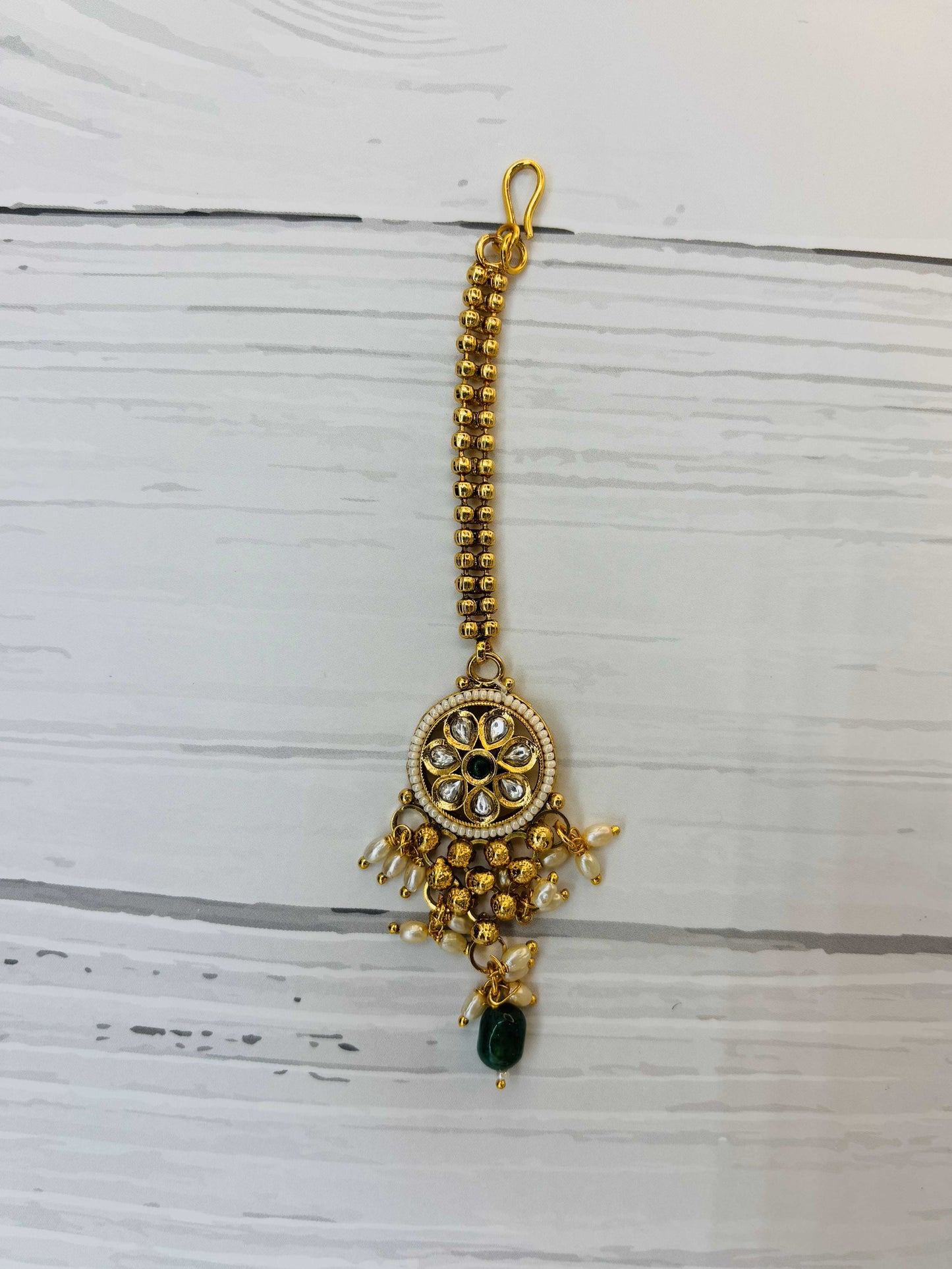 Regal Kundan Mesh Choker Set with Emerald Drops