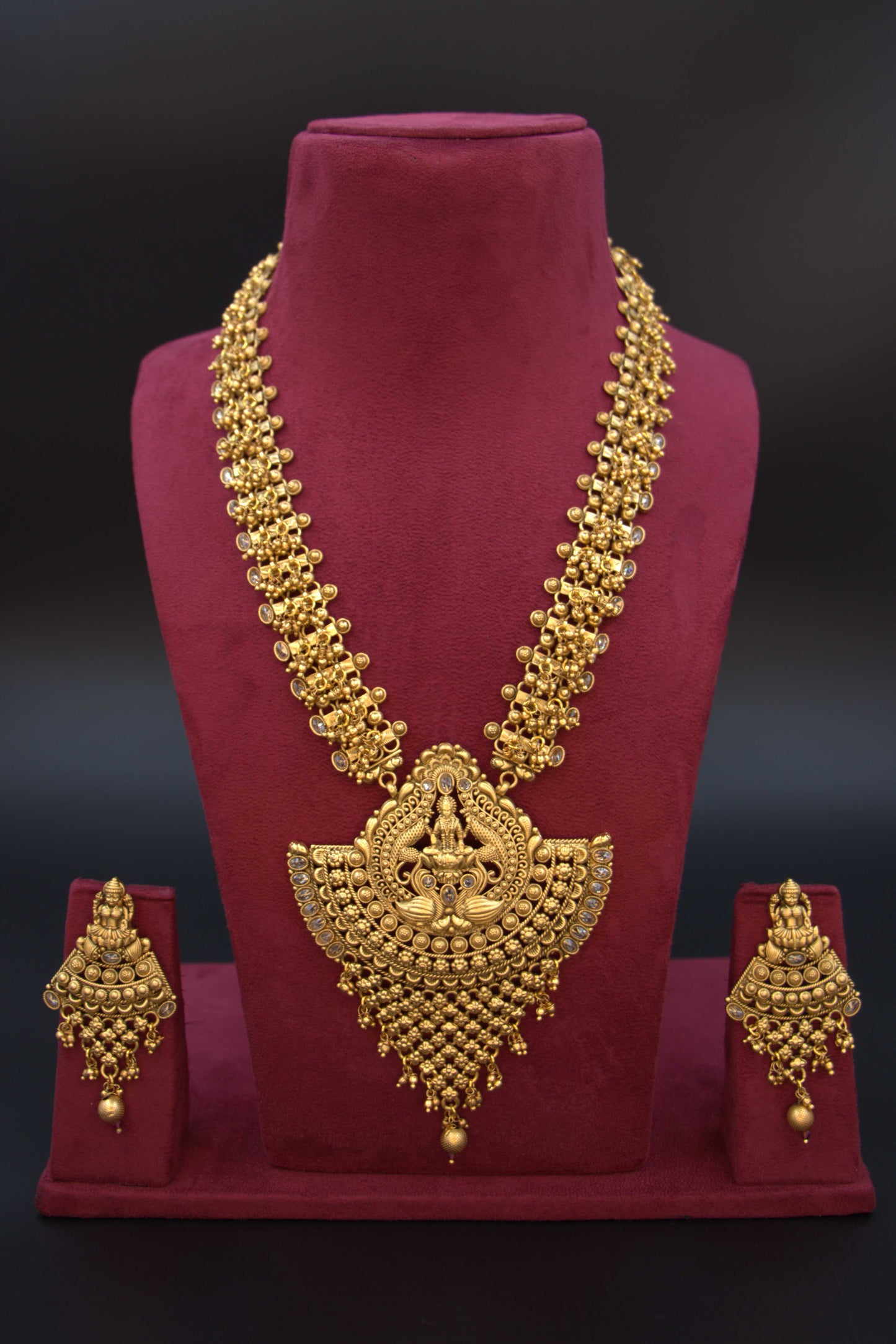 Antique Lakshmi Temple Necklace Set with Intricate Gold Work
