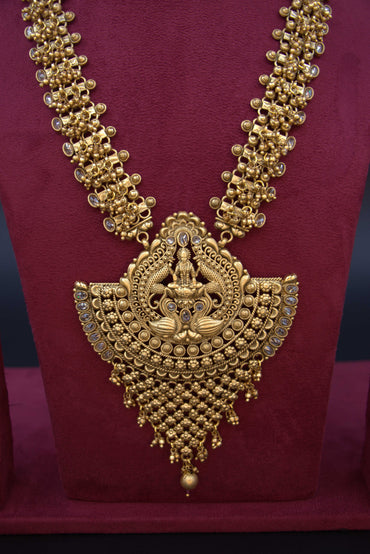 Antique Lakshmi Temple Necklace Set with Intricate Gold Work