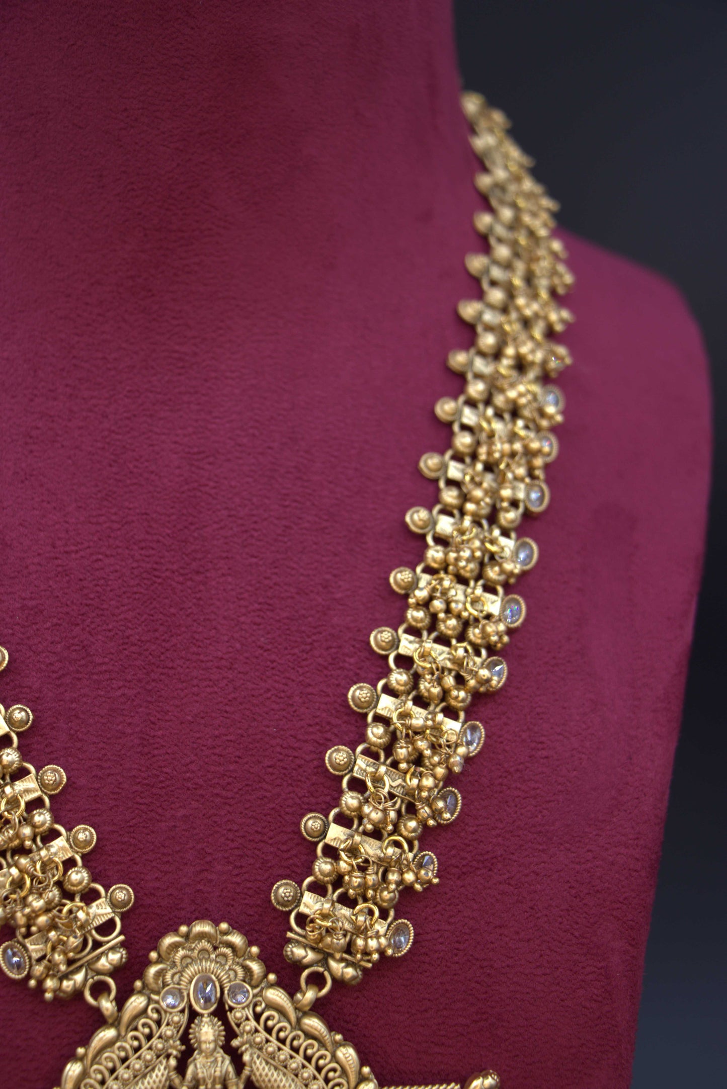 Antique Lakshmi Temple Necklace Set with Intricate Gold Work