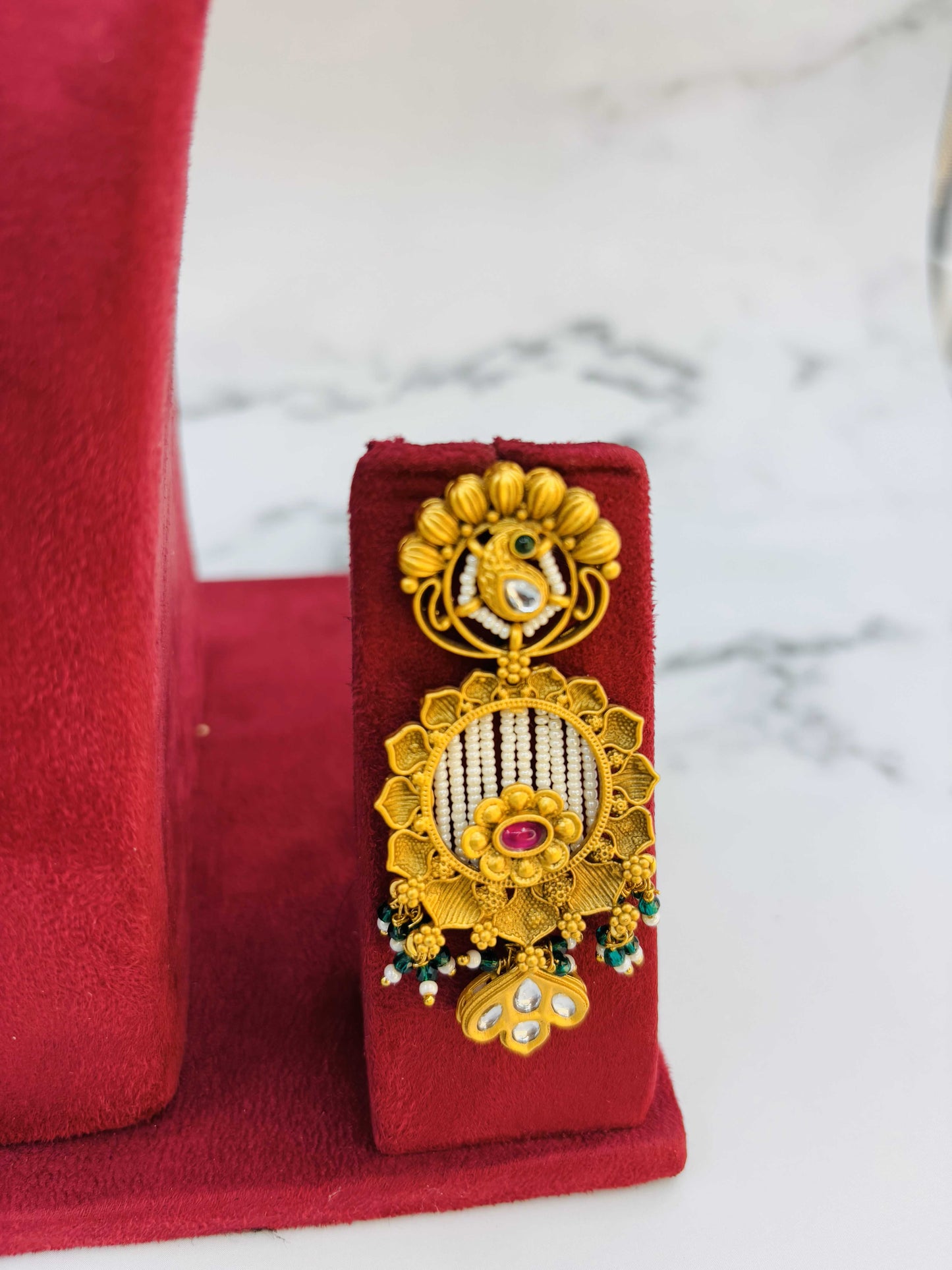 Heritage Glow – Antique Gold Temple Necklace Set with Pearls & Rubies