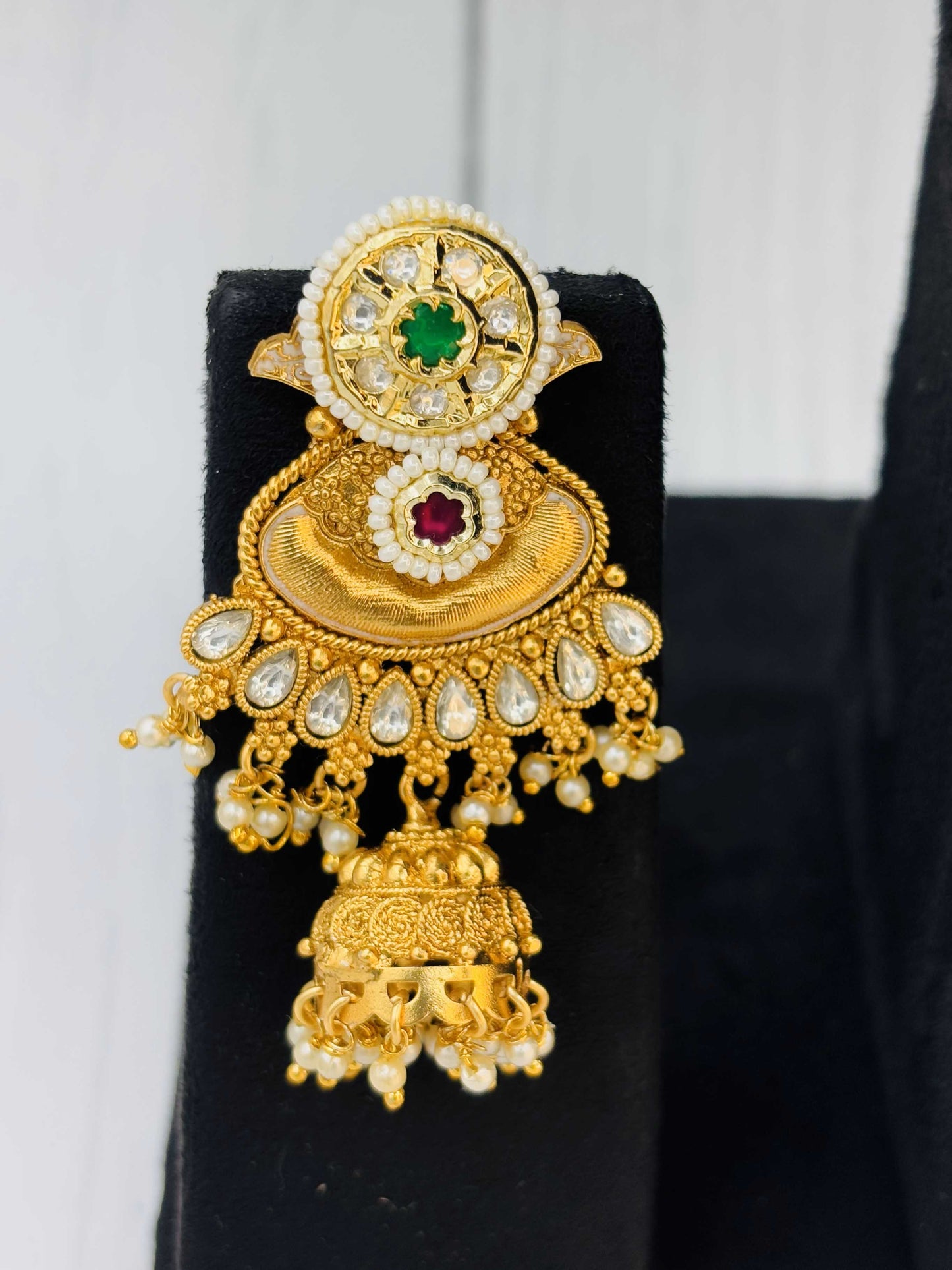 Temple-Inspired Gold Long Haram Set with Earrings