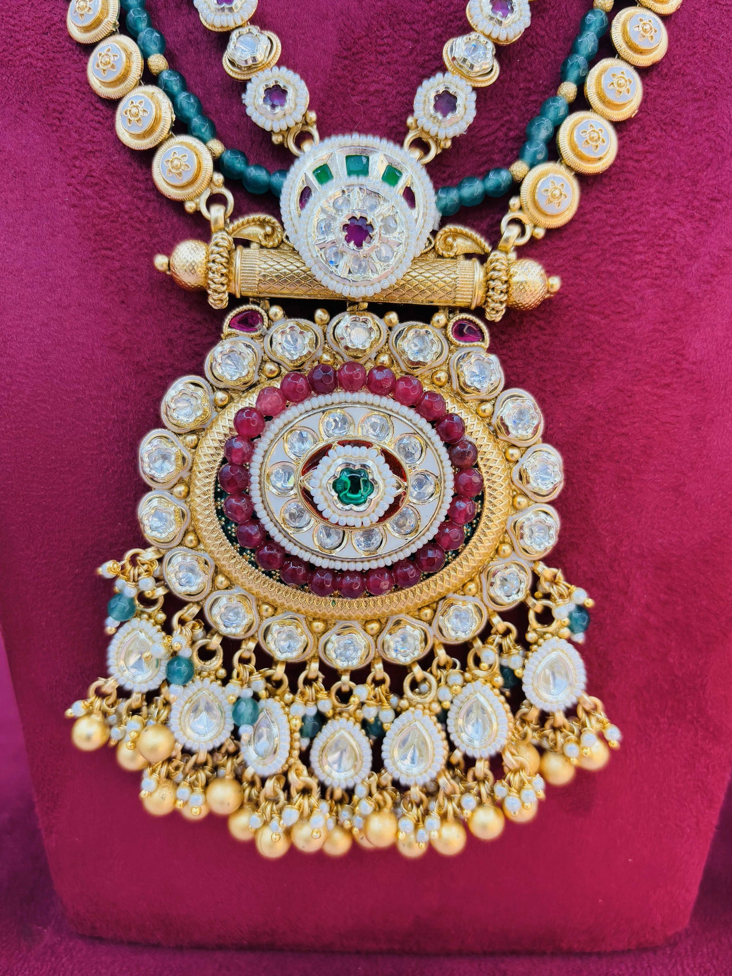 Grand Kundan Haram Set with Lakshmi Pendant & Jhumkis