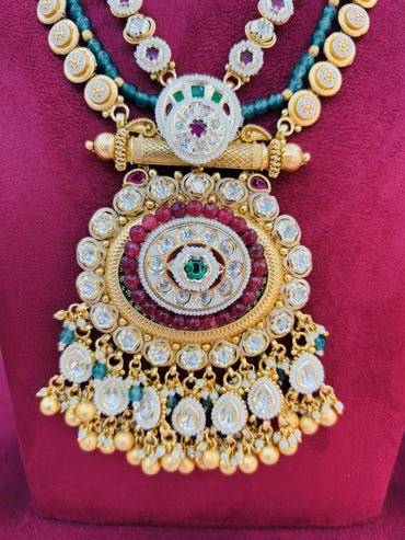 Grand Kundan Haram Set with Lakshmi Pendant & Jhumkis