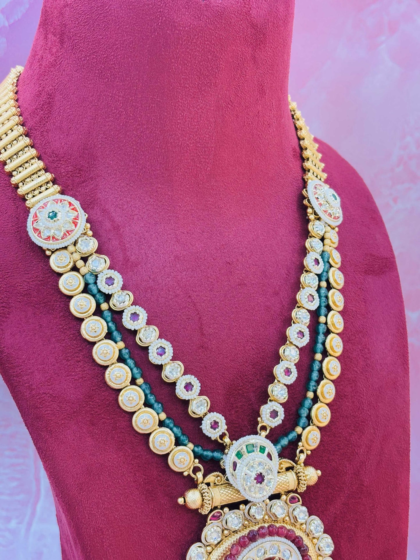 Grand Kundan Haram Set with Lakshmi Pendant & Jhumkis