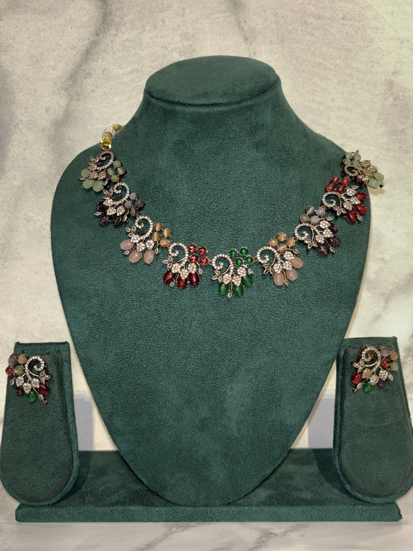 Multicolour Crystal Vine Necklace Set with Earrings