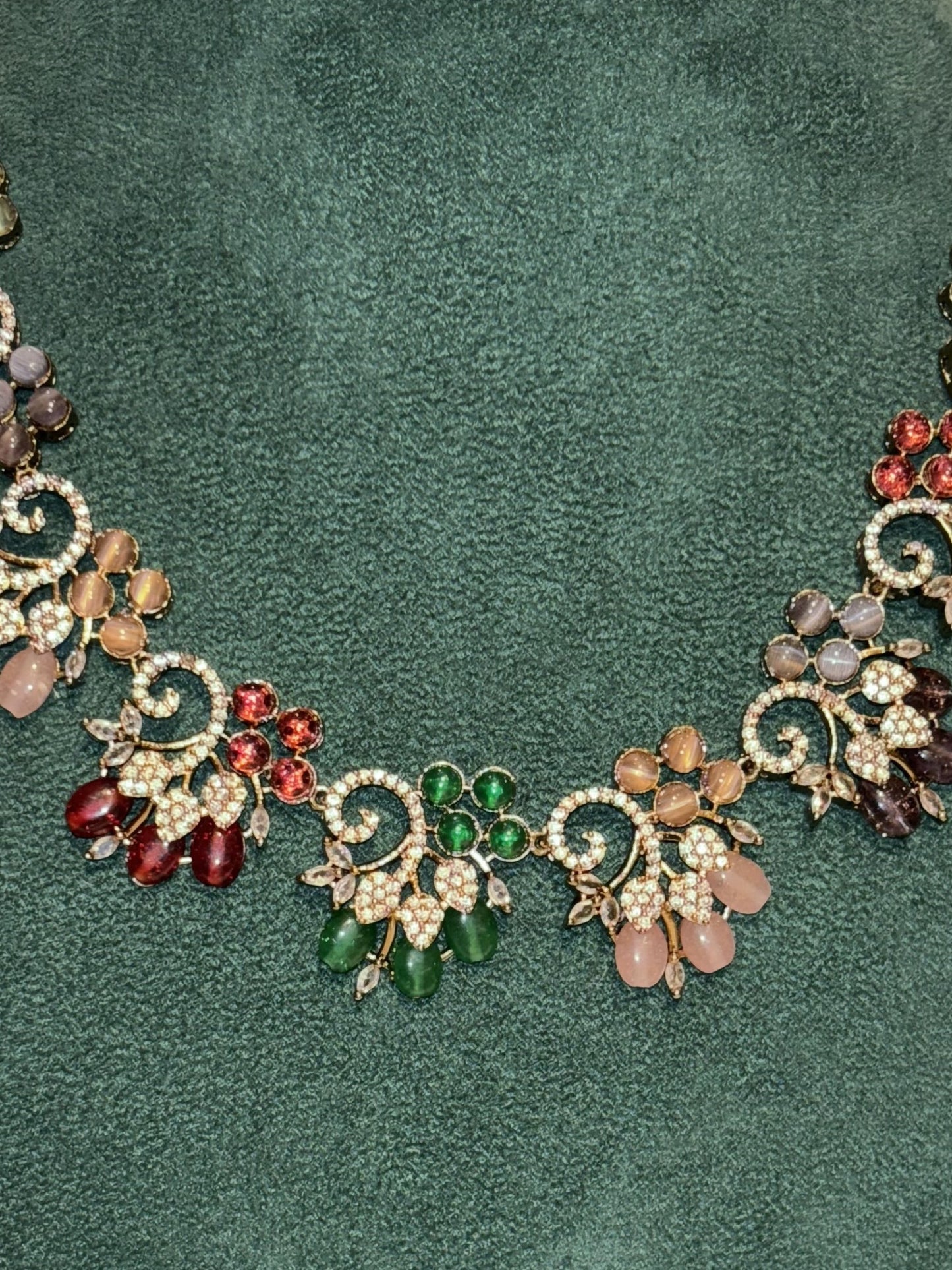 Multicolour Crystal Vine Necklace Set with Earrings