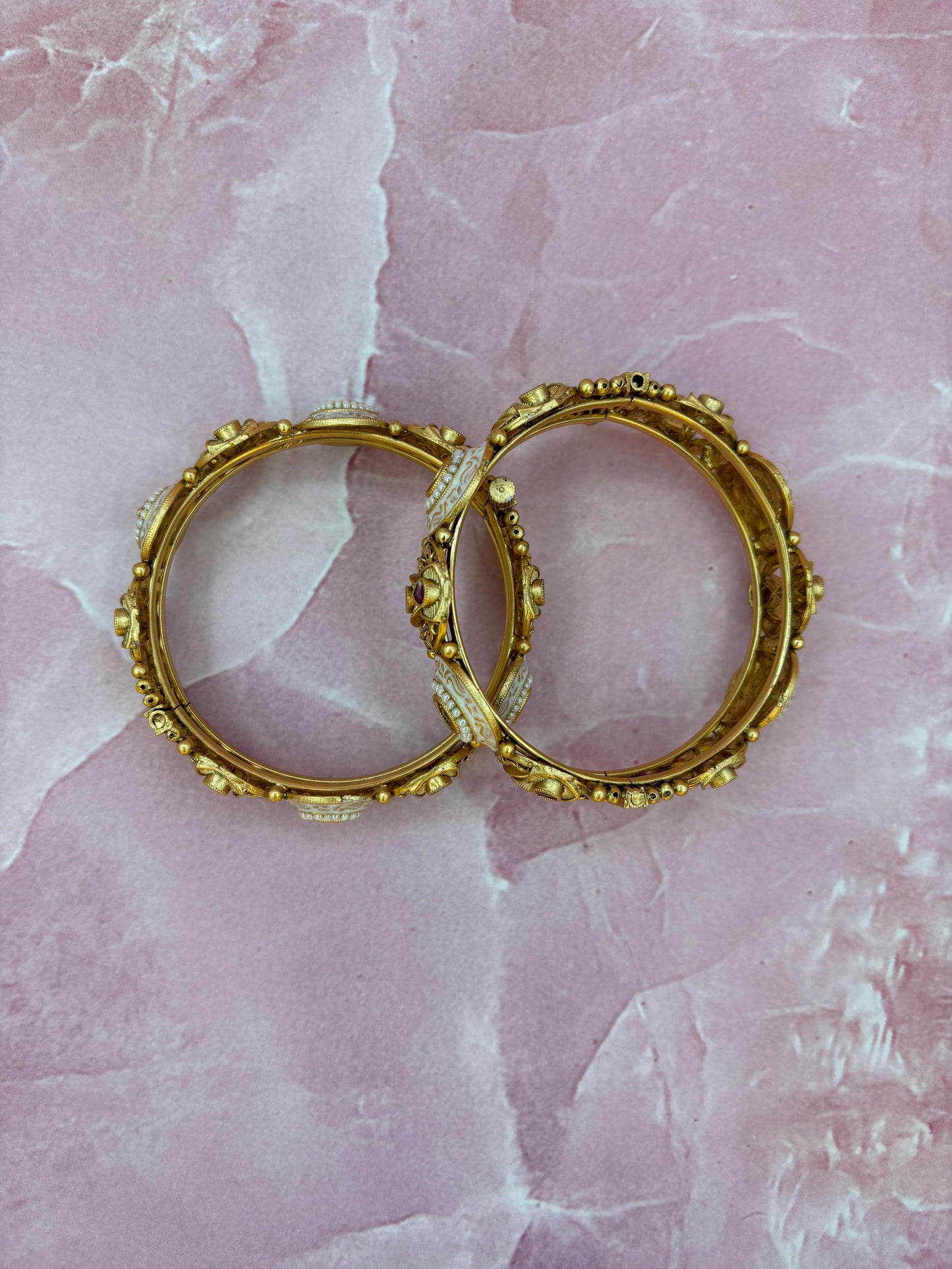 Antique Kundan Temple Bangles with Ruby Accents