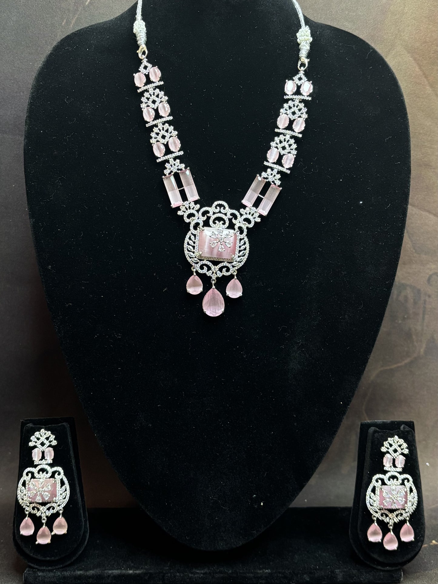 Blush Crystal Silver-Plated Necklace Set